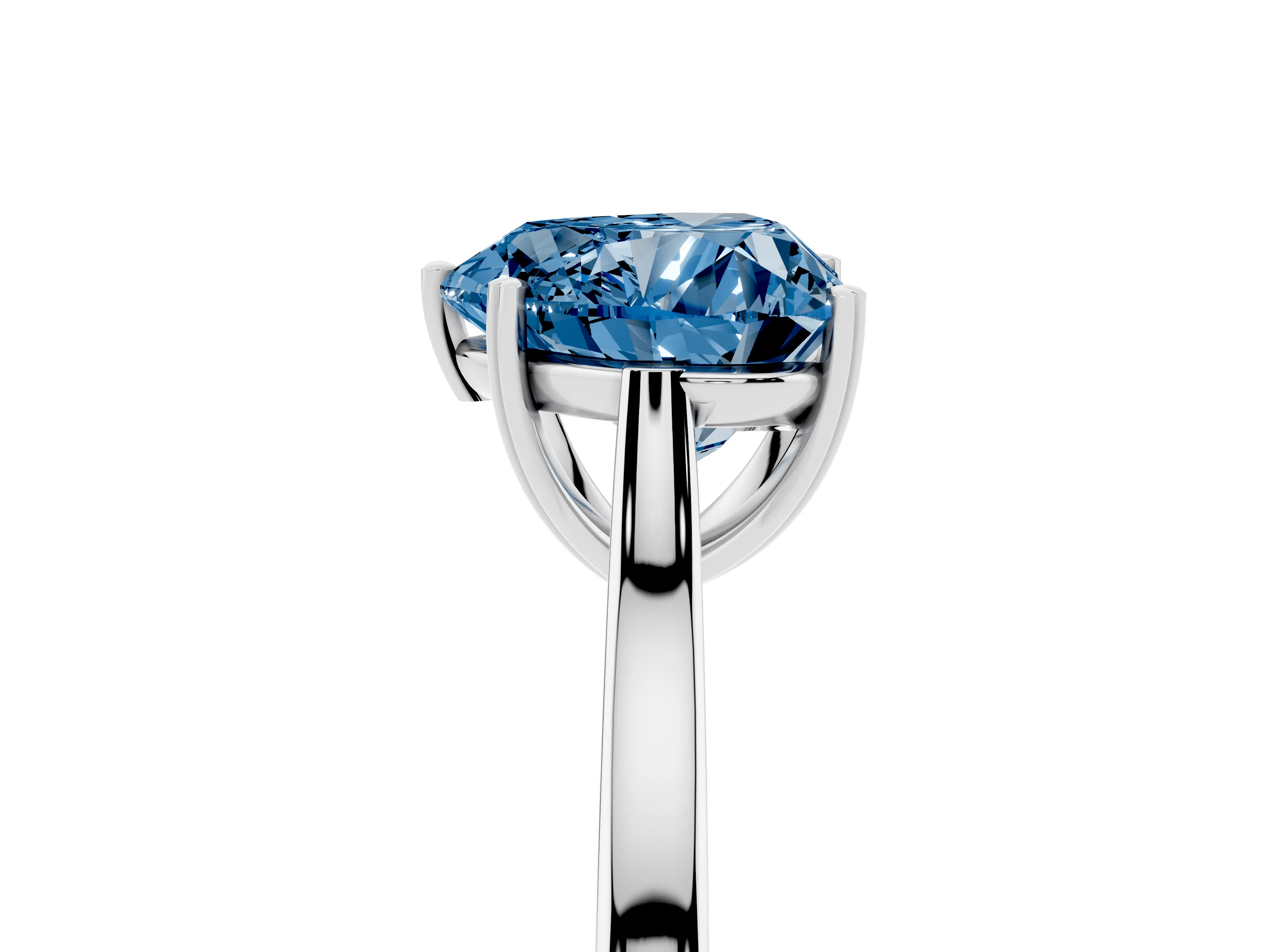 Fancy Blue Heart Cut Diamond Solitaire Heart Prong Engagement Ring Set in Silver with Tapered Band