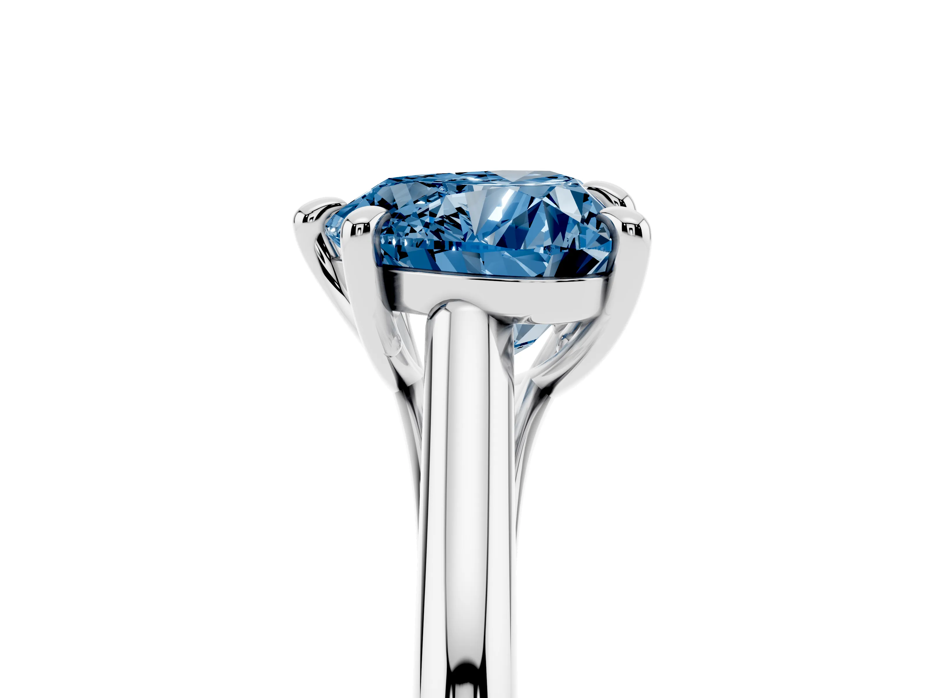 Fancy Blue Heart Cut Diamond Solitaire Engagement Ring Set in White gold with Prong Setting and Plain Classic Band