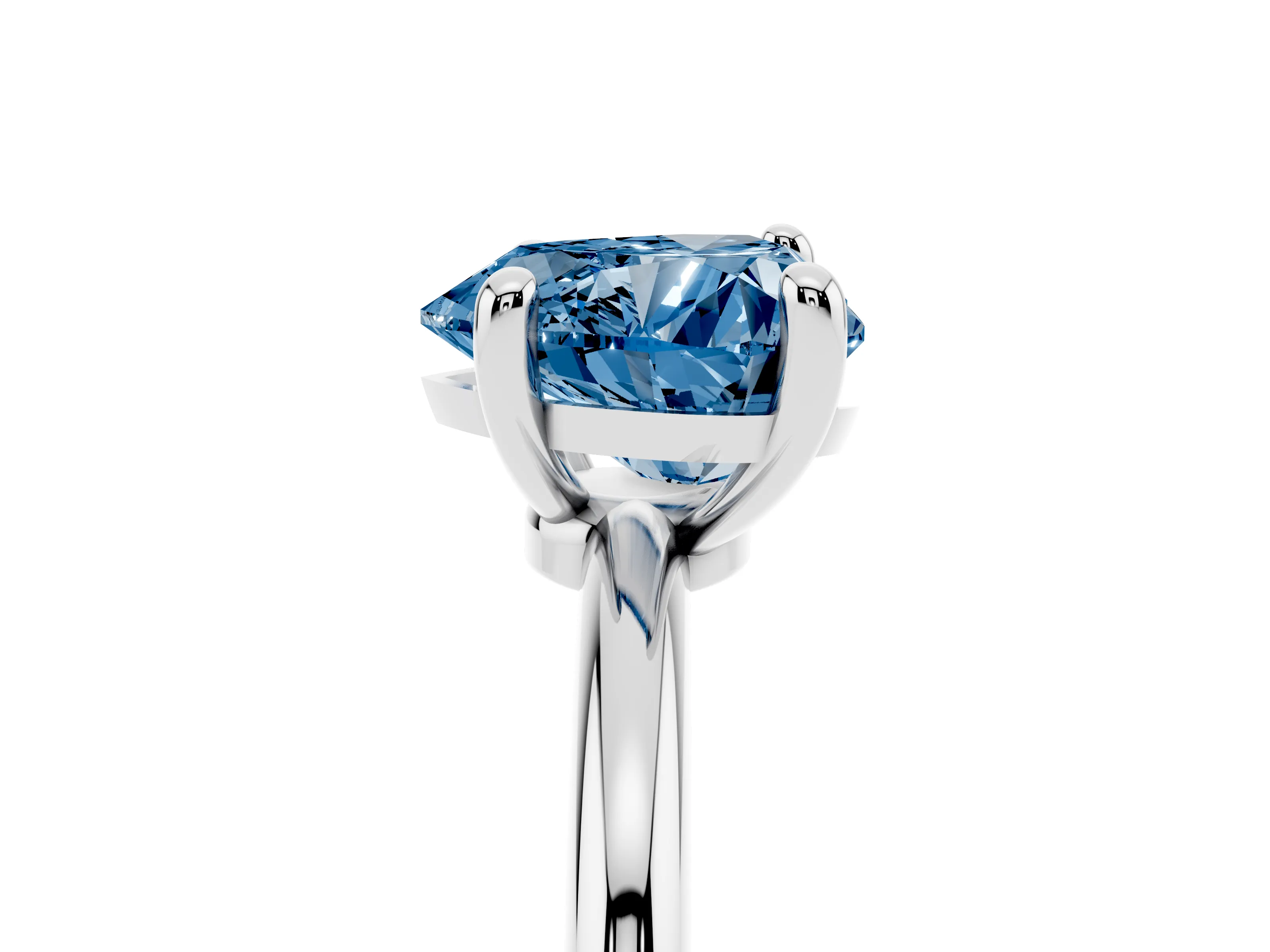 Fancy Blue Heart Cut Diamond Solitaire Ring Set in Platinum with Secure Prong Setting on a Classic Band