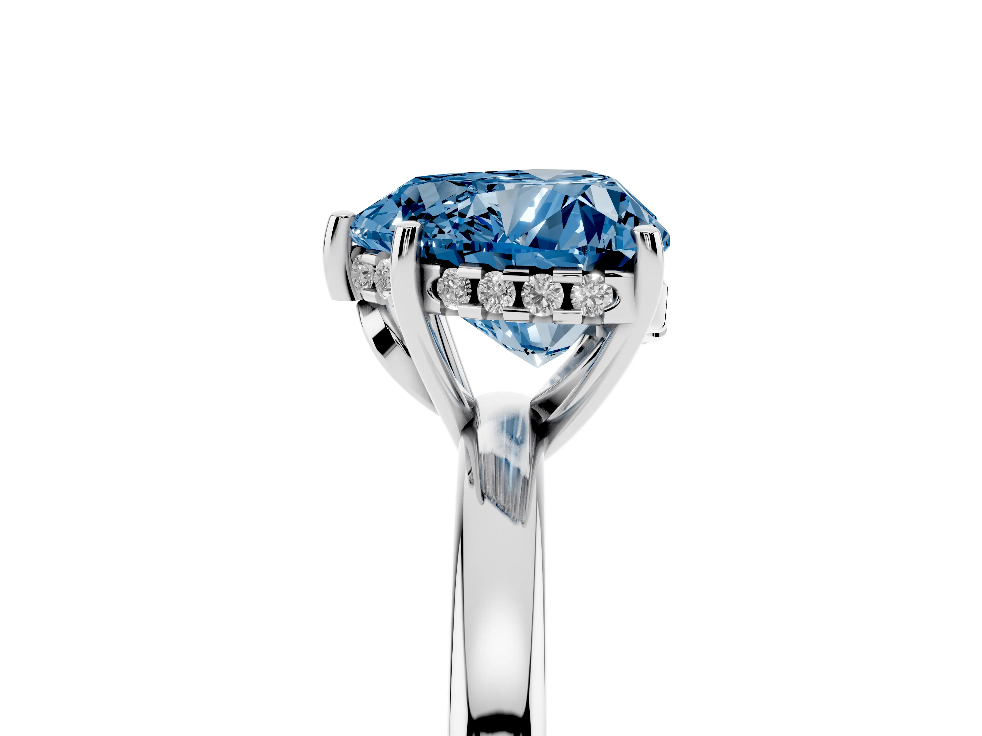 Fancy Blue Heart Cut Diamond Solitaire Ring Set in White gold with Plain Band and Prong Setting