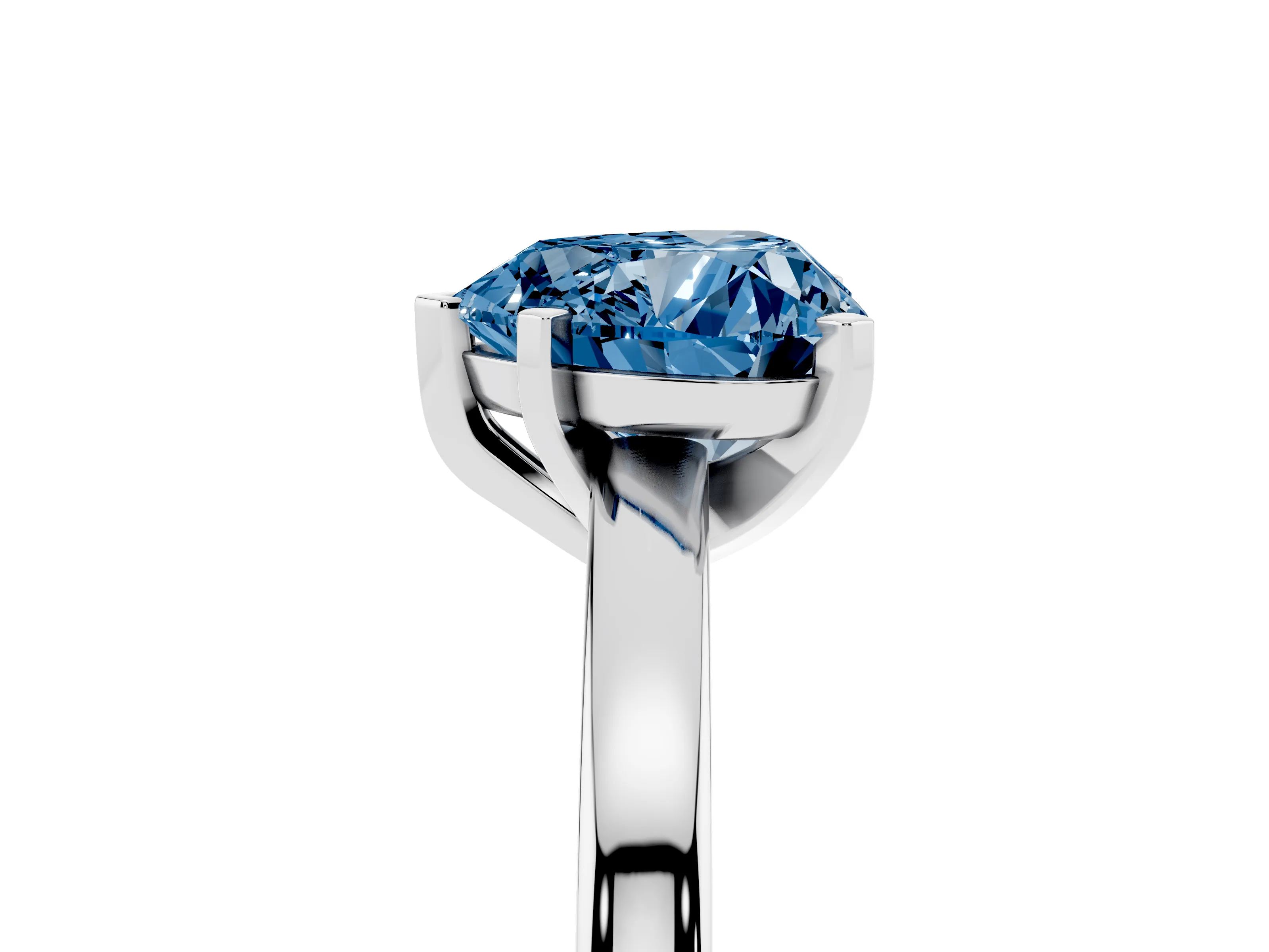 Fancy Blue Heart Cut Diamond Solitaire Engagement Ring Set in White gold with Prong Setting on a Classic Band