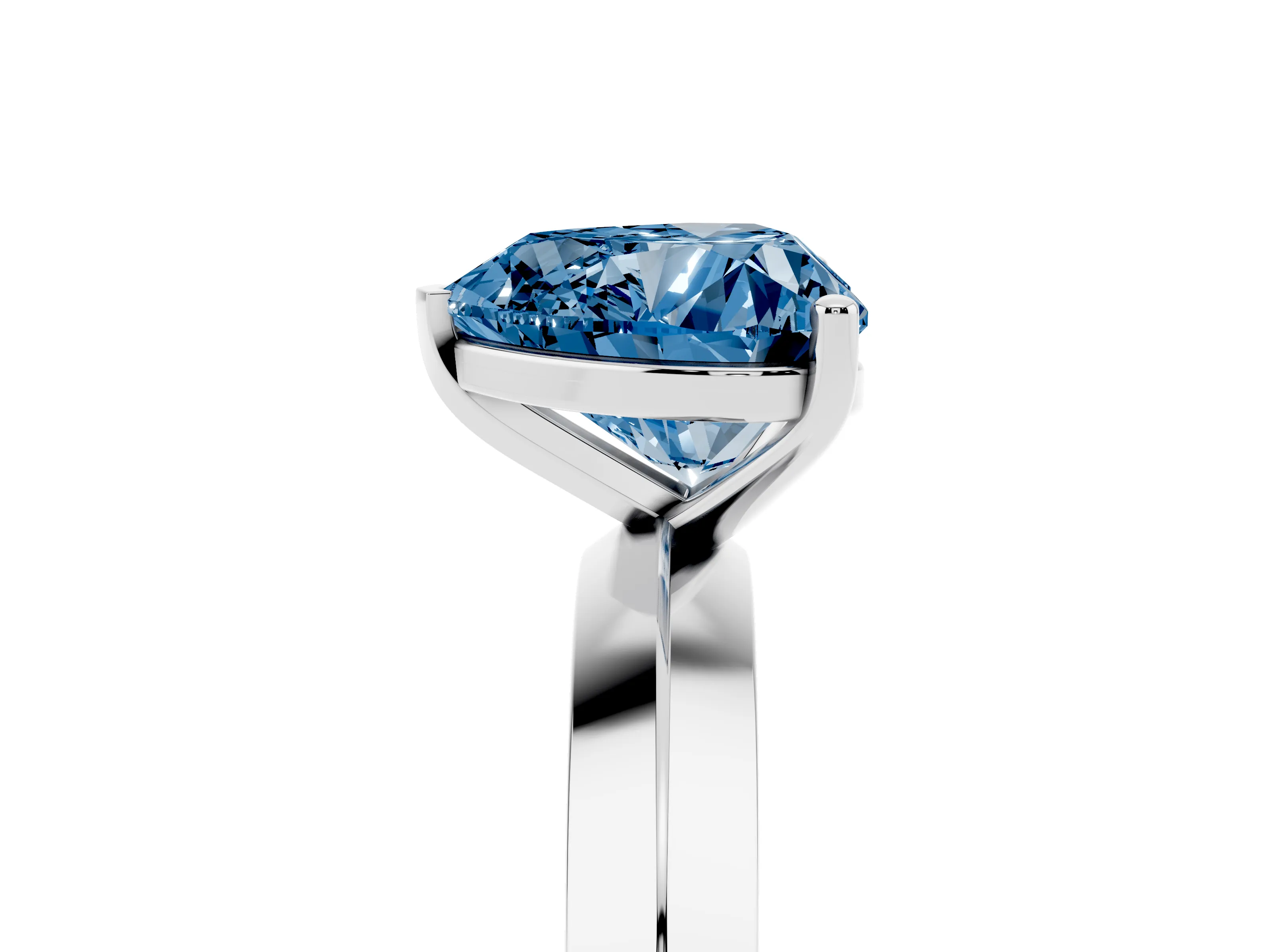 Fancy Blue Heart Cut Diamond Solitaire Engagement Ring Set in Silver with Flat Band and Prong Setting