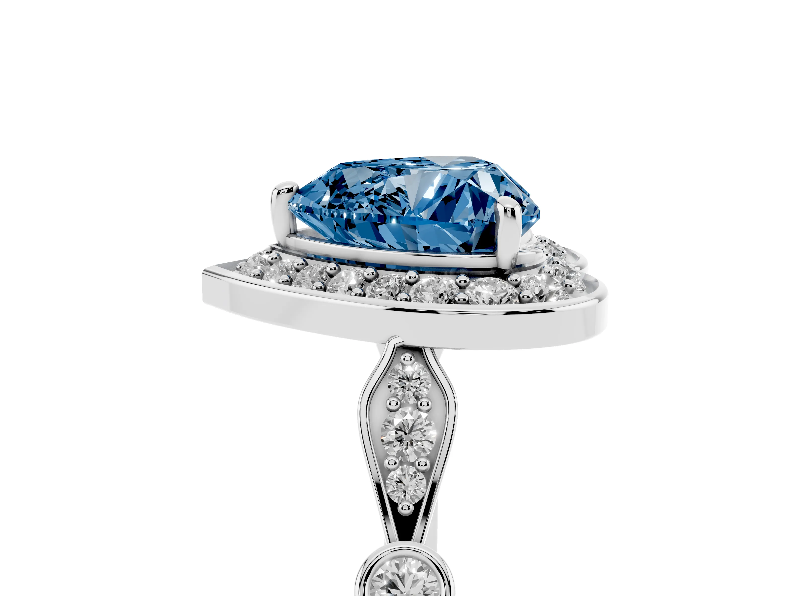 Fancy Blue Heart Cut Diamond Halo Engagement Ring Set in Platinum with Twisted Band and Prong Setting