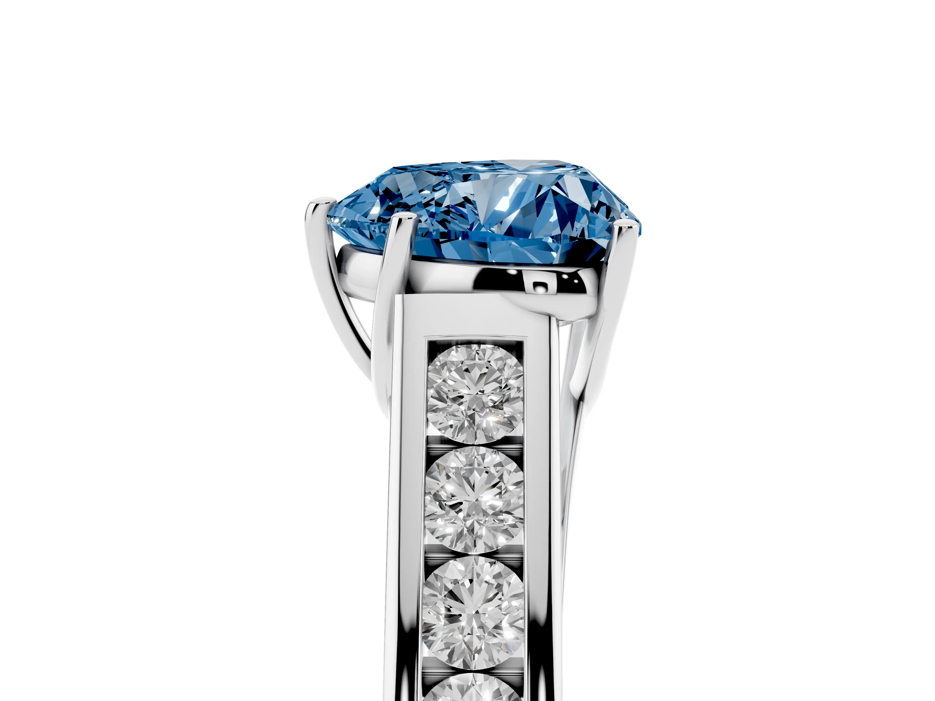 Fancy Blue Heart Cut Diamond Solitaire Channel-Set Engagement Ring Set in Silver with Prong Setting