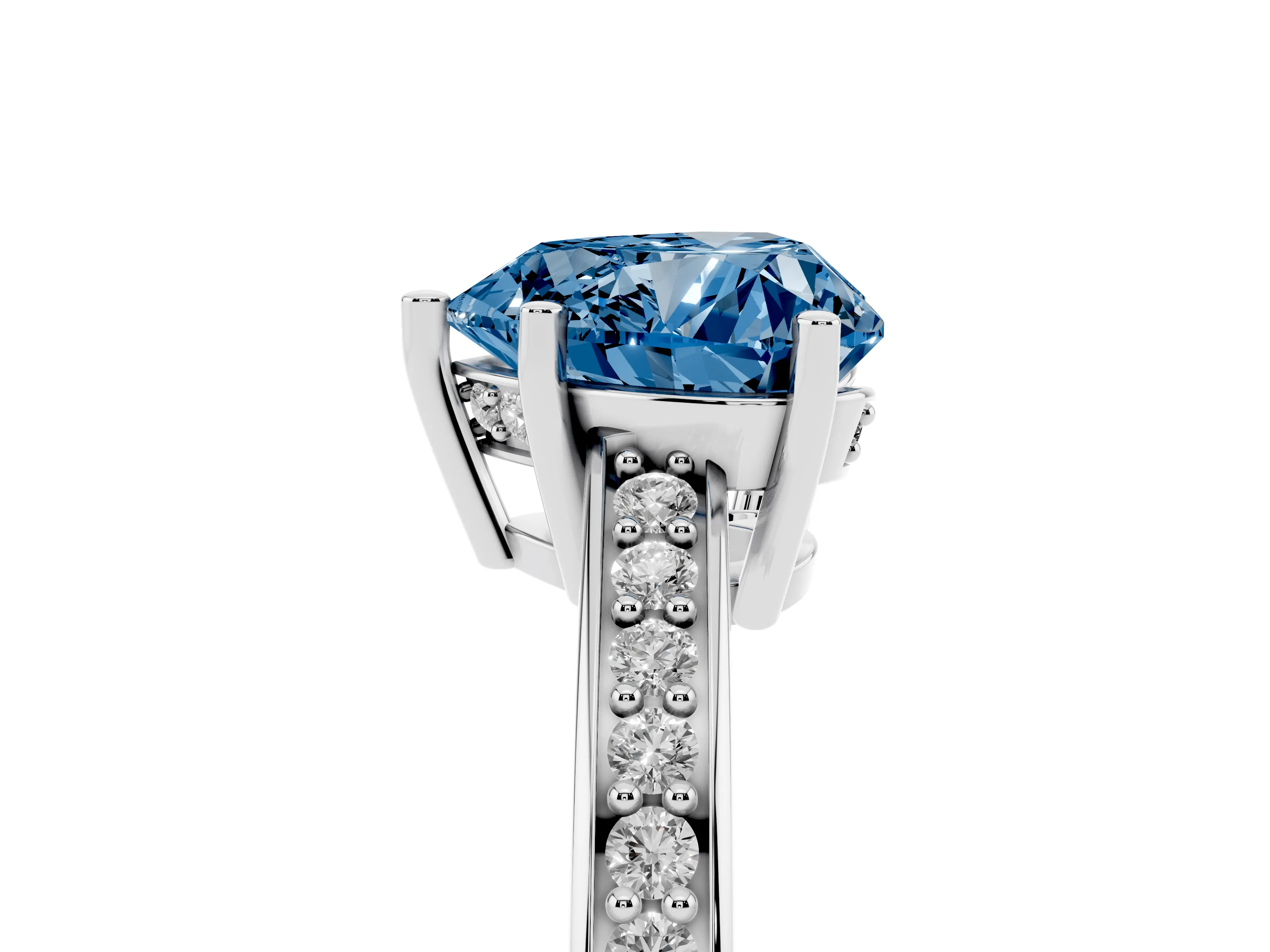 Fancy Blue Heart Cut Diamond Pavé Band Prong Set Solitaire Ring Set in White gold