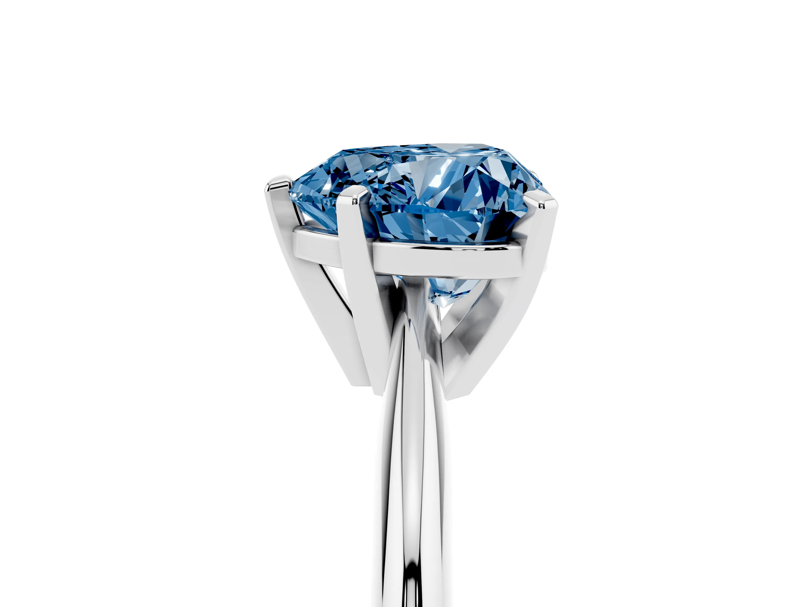 Fancy Blue Heart Cut Diamond Solitaire Ring Set in Silver with Prong Setting on a Plain Round Band
