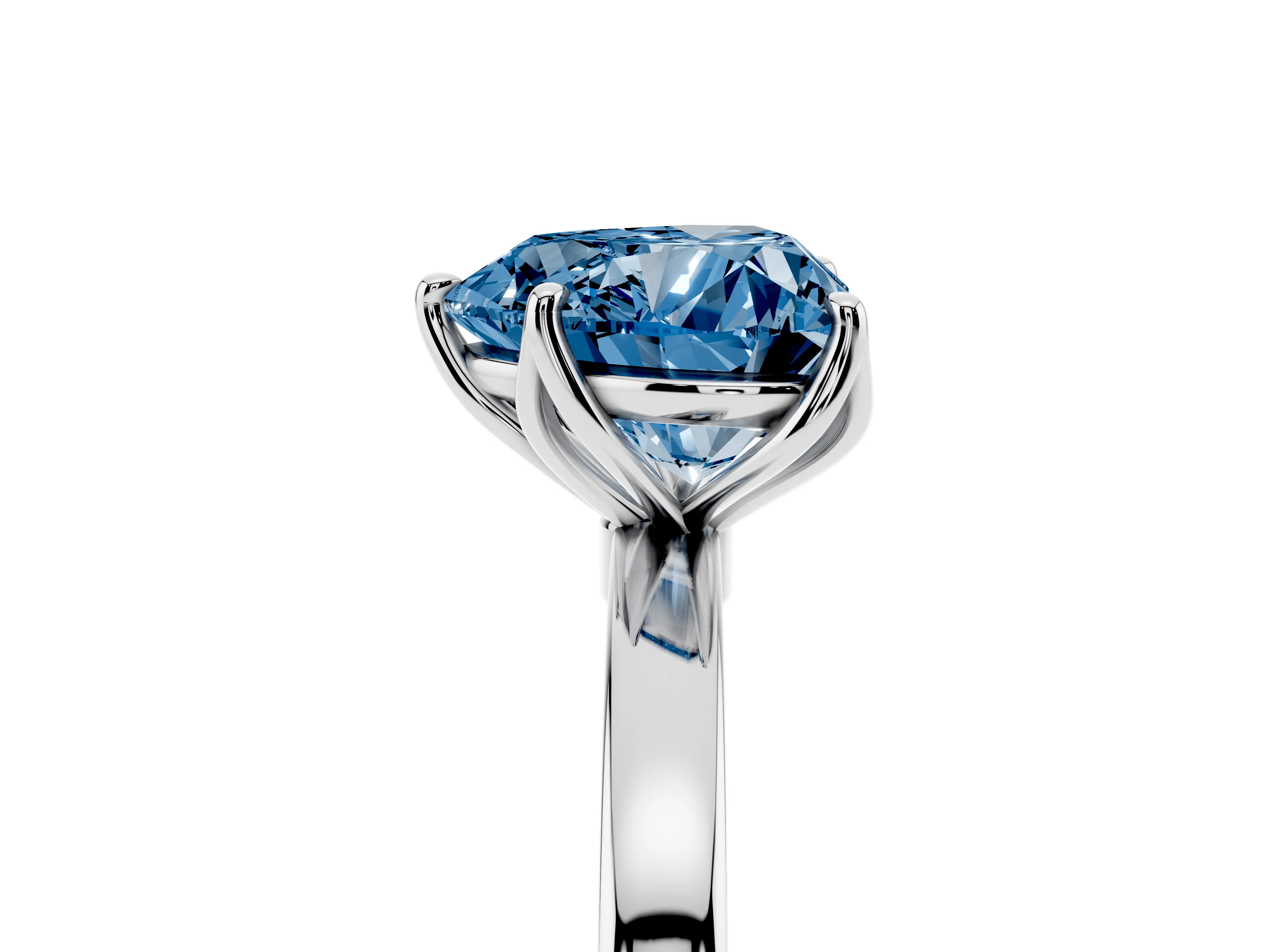 Fancy Blue Heart Cut Diamond Solitaire Ring Set in White gold with Prong Setting and Thin Polished Band