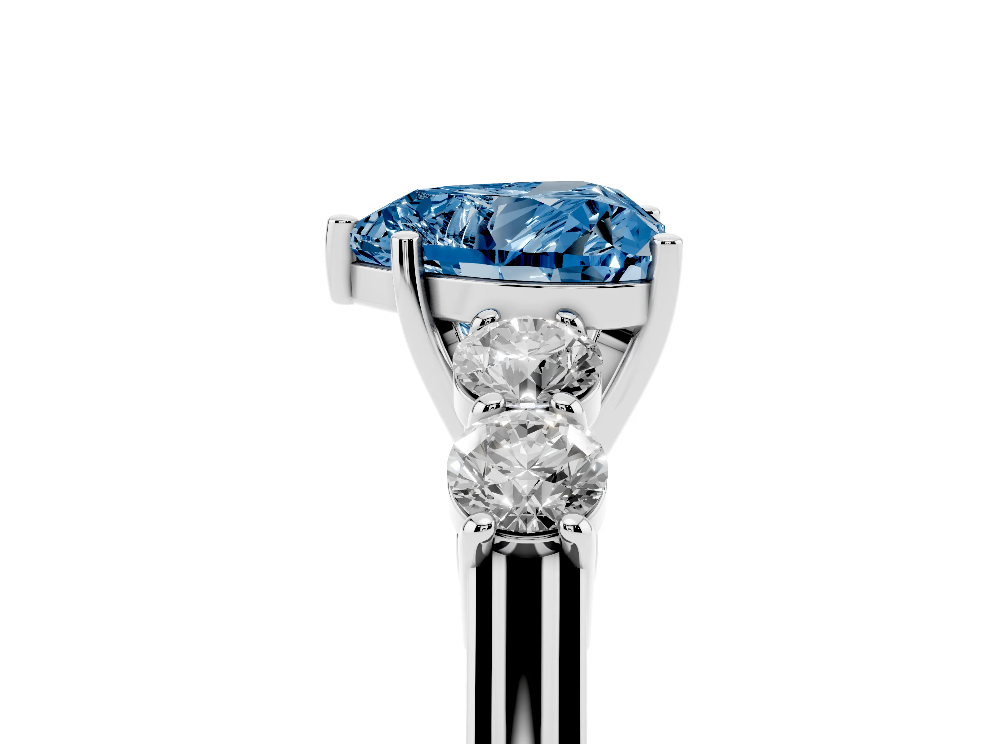 Fancy Blue Heart Cut Diamond Five-Stone Prong Set Band Ring Set in Silver with Polished Band