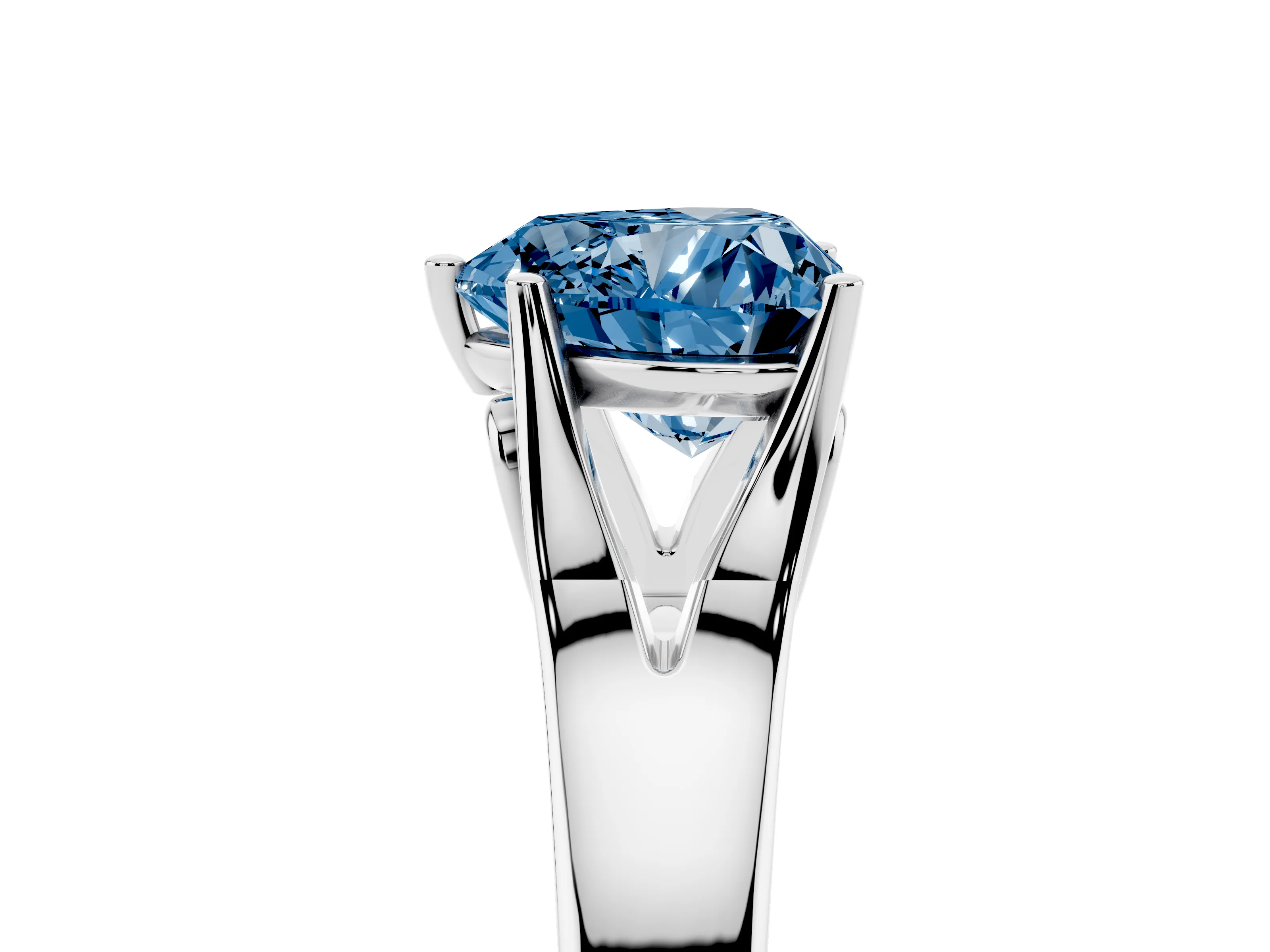 Fancy Blue Heart Cut Diamond Solitaire Ring Set in White gold with Arched Cathedral Band and Prong Setting