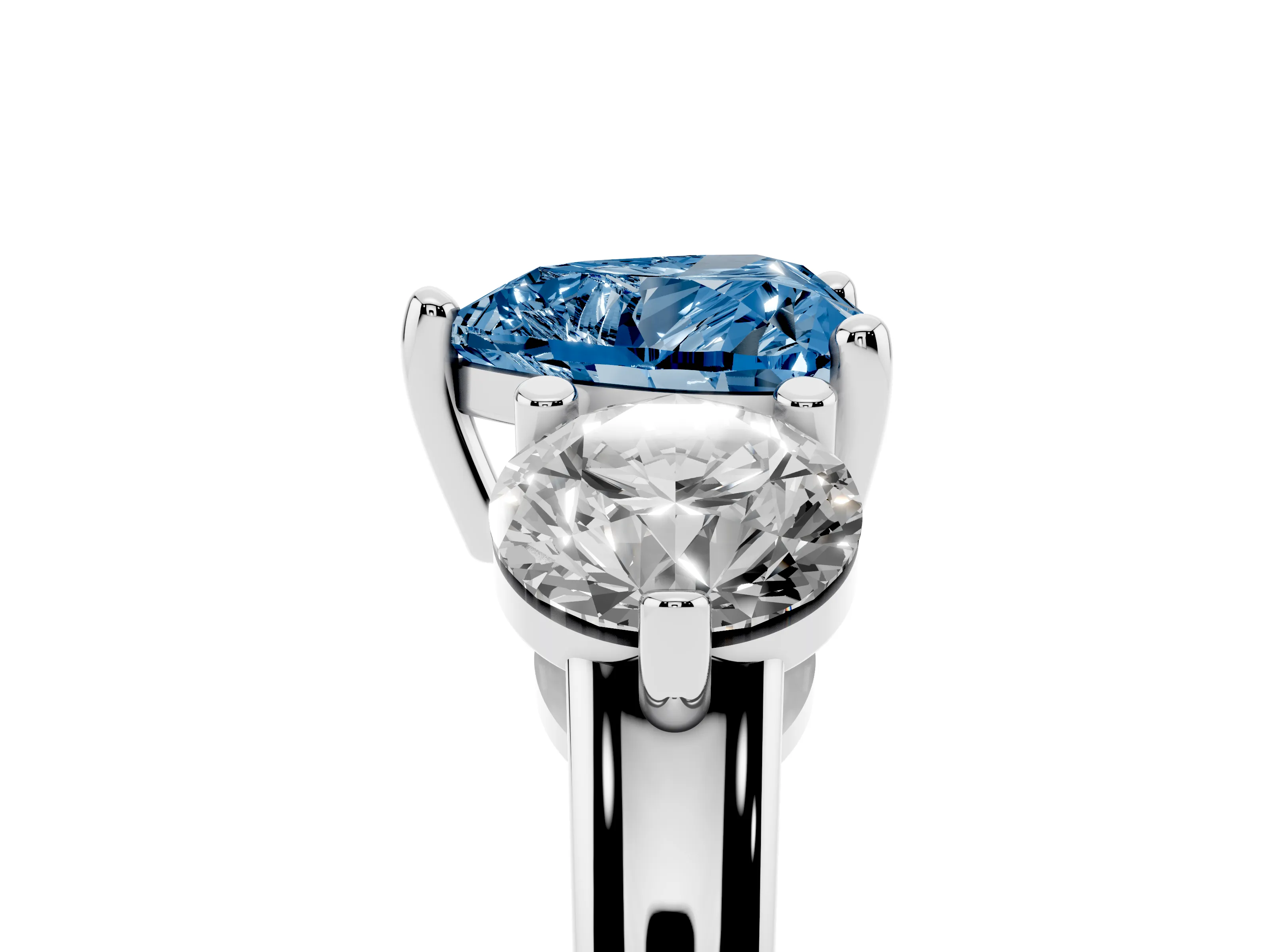 Fancy Blue Heart Cut Diamond Three-Stone Ring Set in Silver with Prong Setting and Classic Band