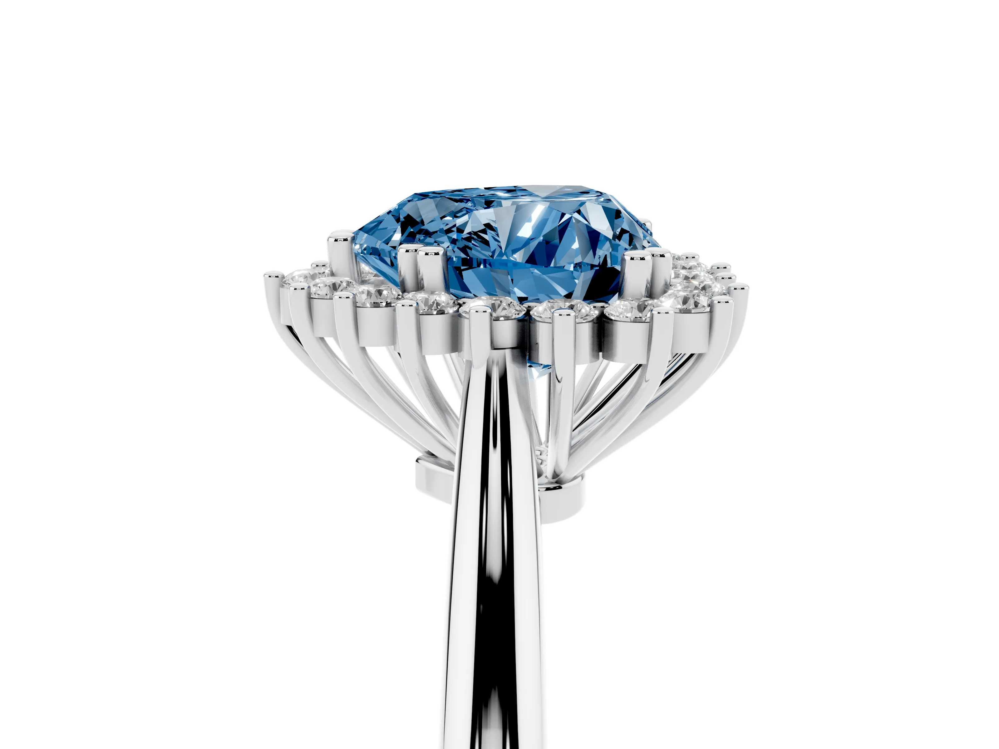 Fancy Blue Heart Cut Diamond Halo Ring Set in Platinum with Plain Solitaire Band and Prong Setting