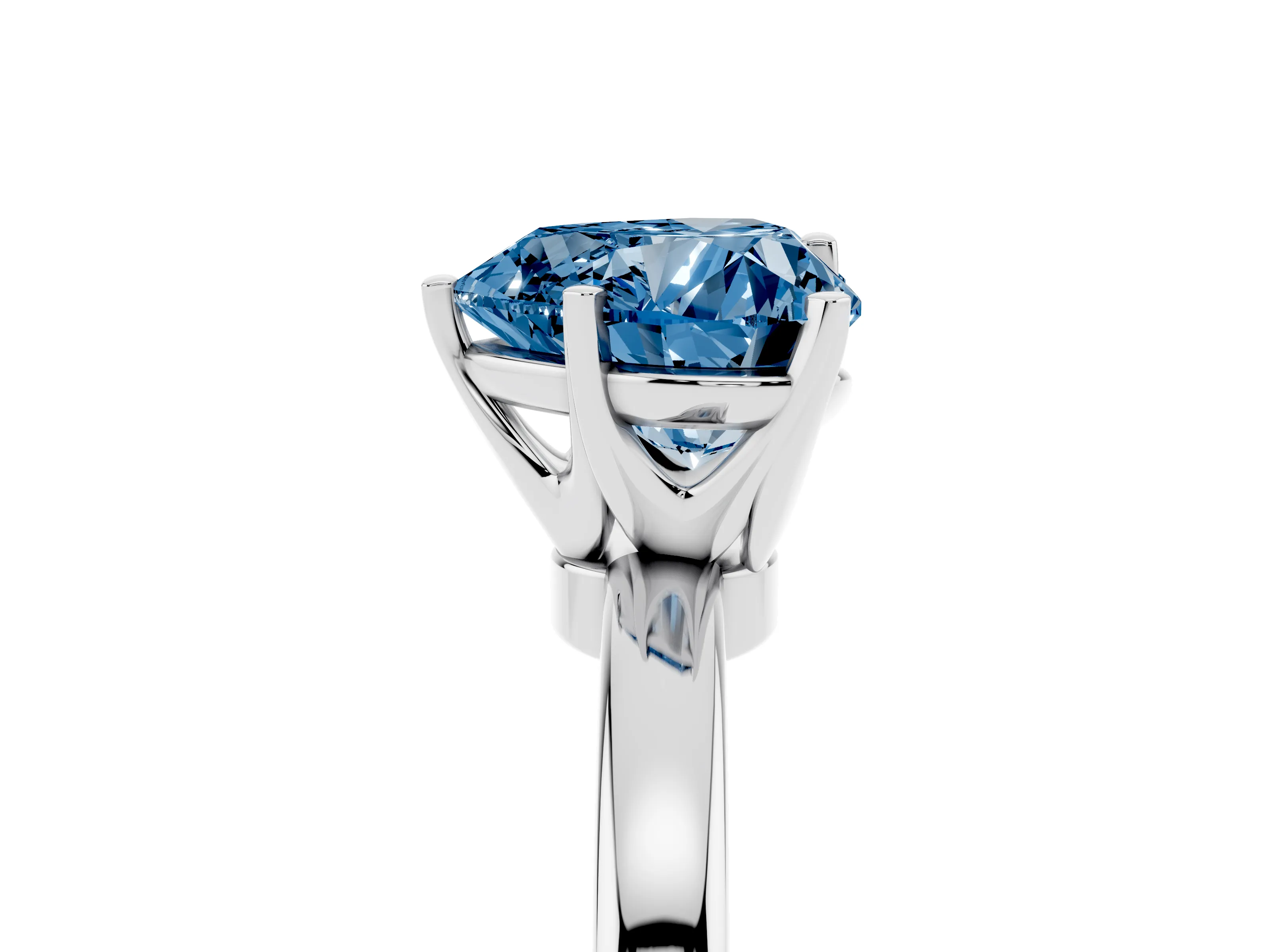 Fancy Blue Heart Cut Diamond Solitaire Ring Set in Silver with Raised Prong Setting on a Classic Band