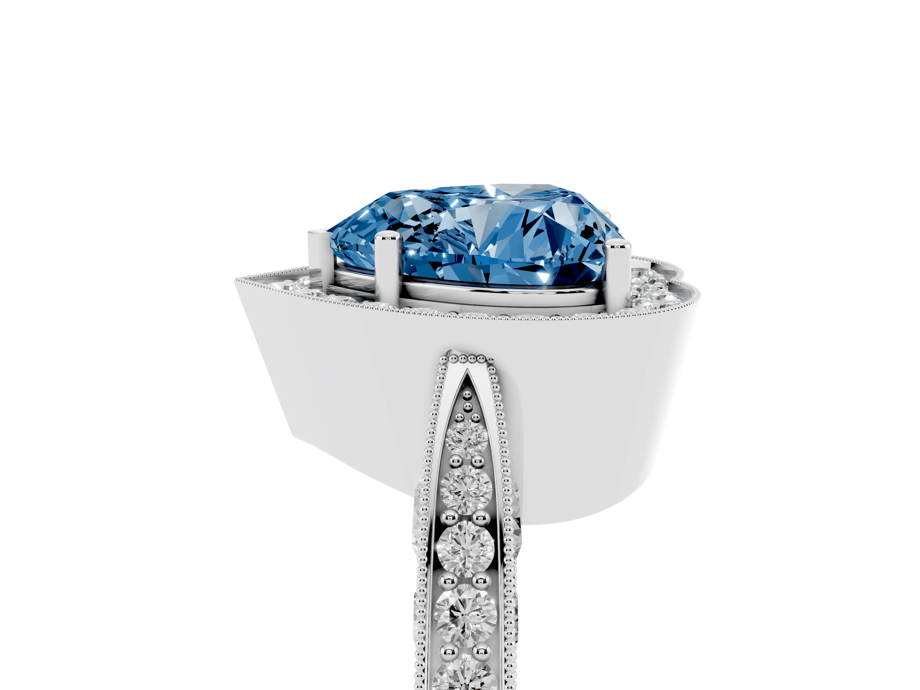Fancy Blue Heart Cut Diamond Halo Engagement Ring Set in Silver with Accent Split Shank Band