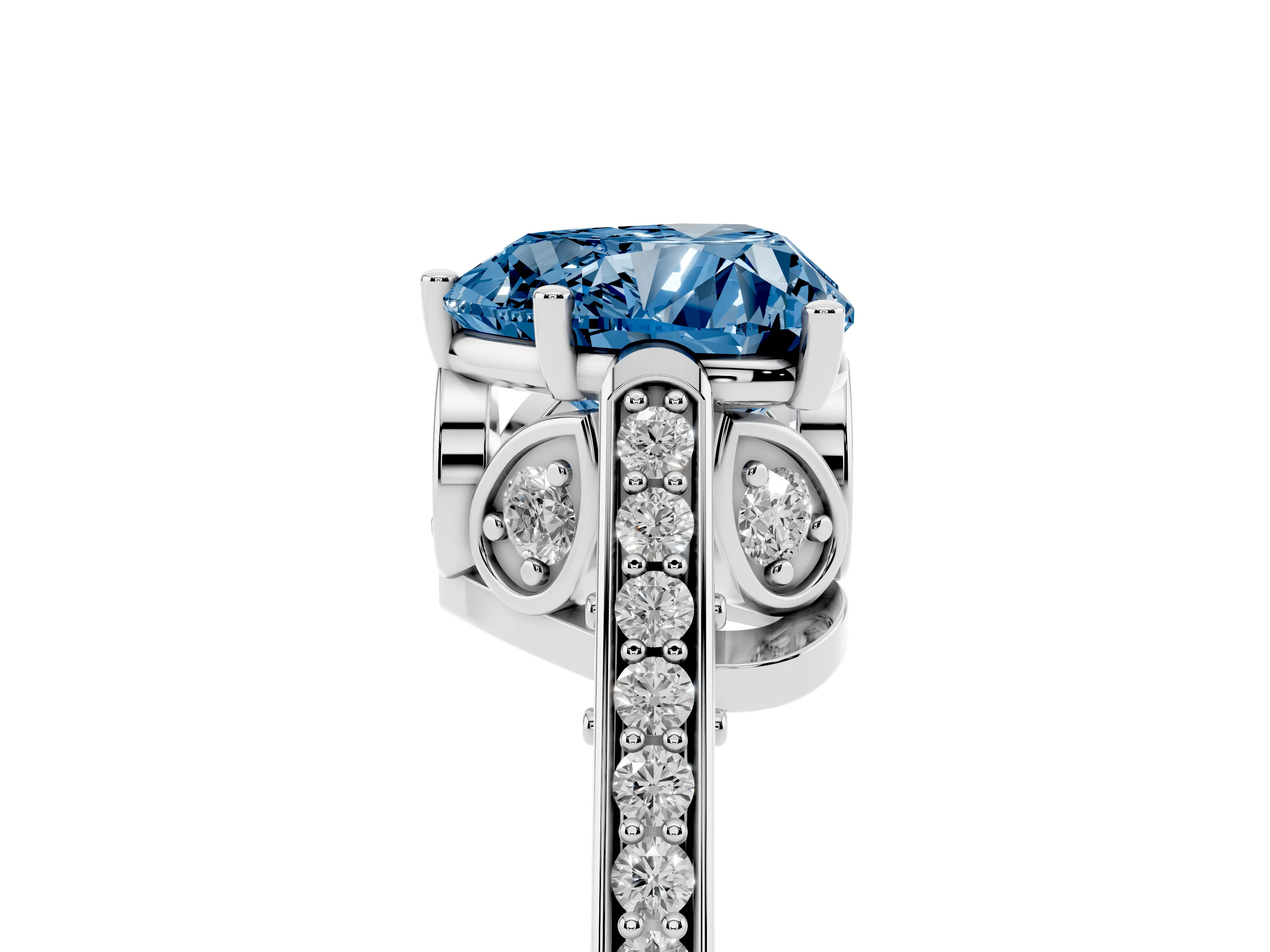 Fancy Blue Heart Cut Diamond Cathedral Pavé Engagement Ring Set in Platinum with Prong Setting