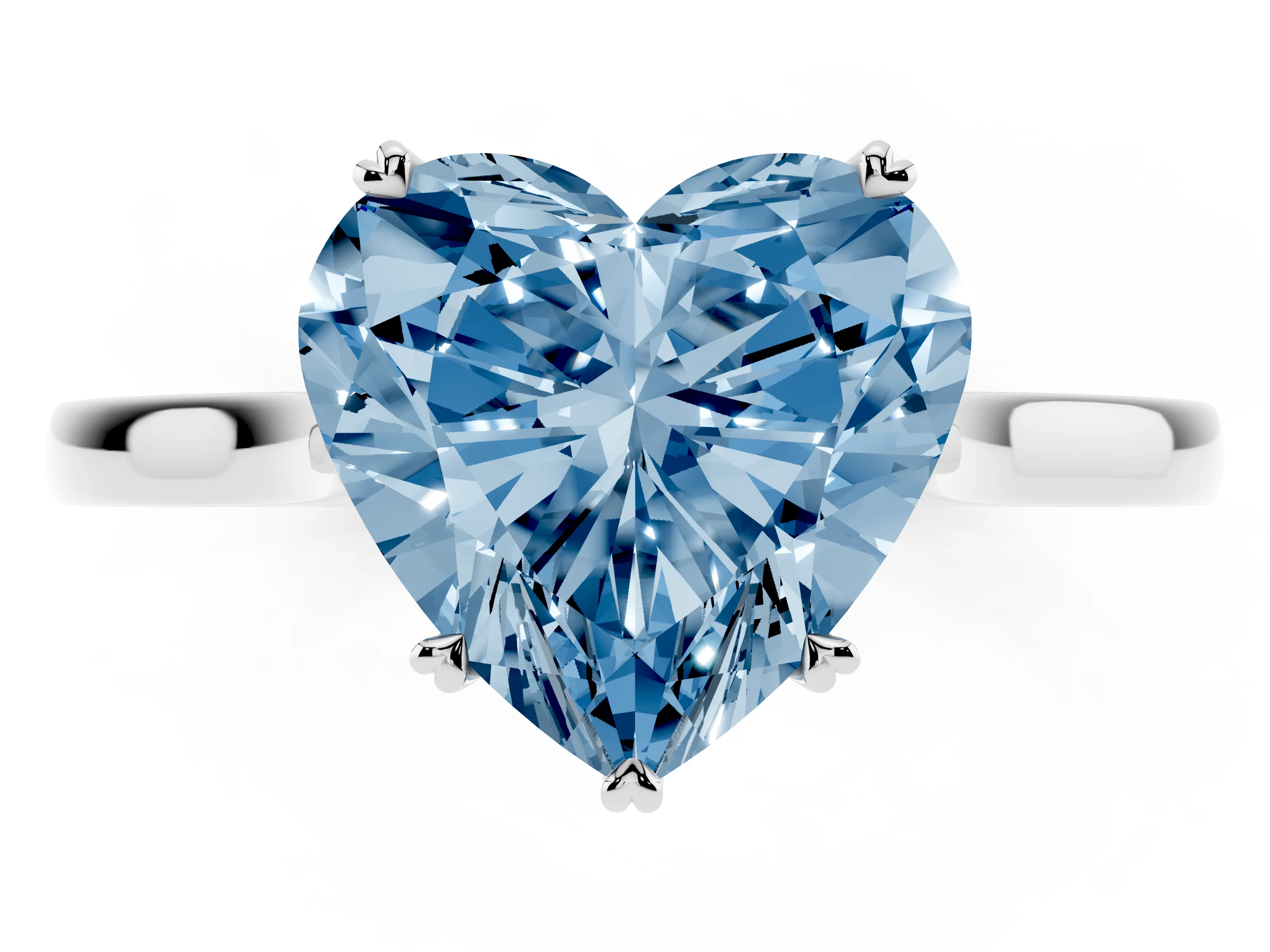 Fancy Blue Heart Cut Diamond Solitaire Heart Prong Engagement Ring Set in Silver with Tapered Band