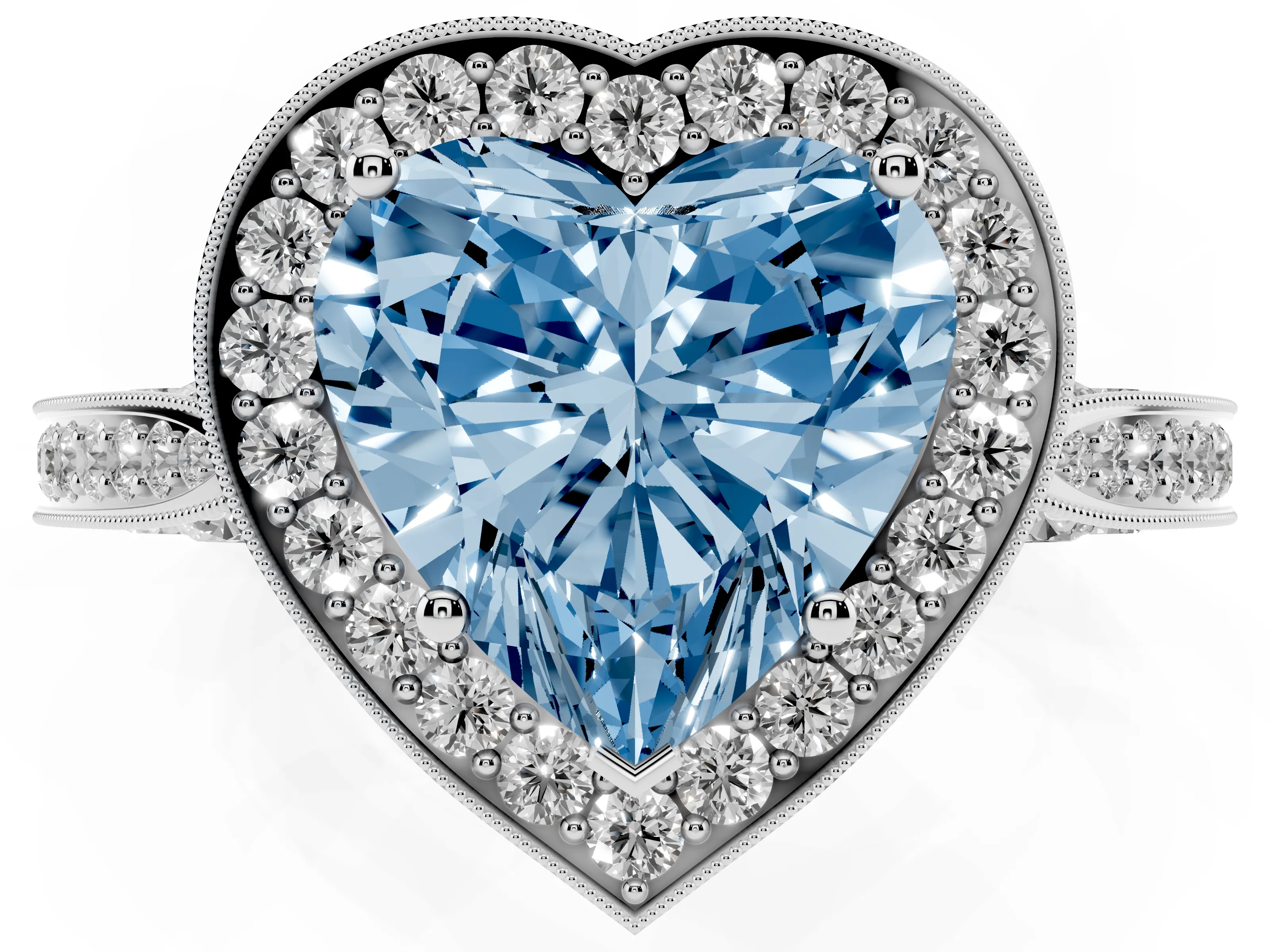 Fancy Blue Heart Cut Diamond Halo Engagement Ring Set in Silver with Accent Split Shank Band