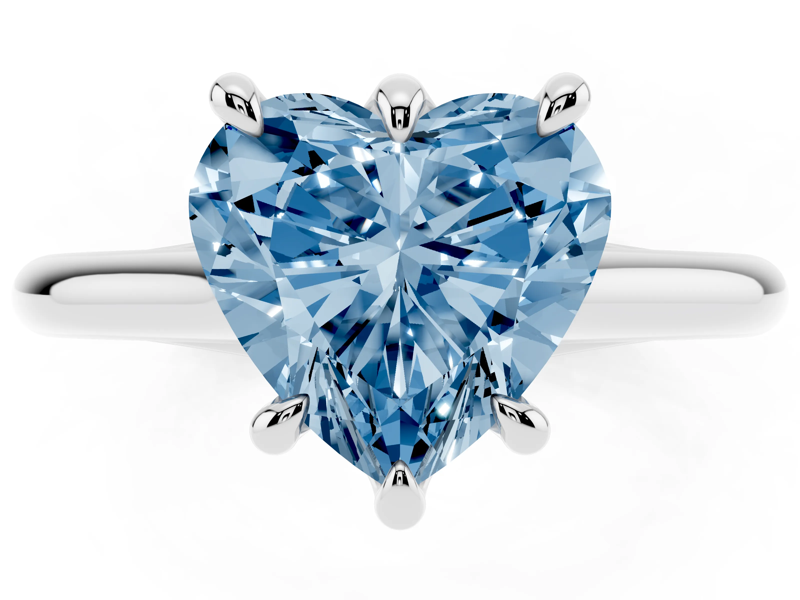 Fancy Blue Heart Cut Diamond Solitaire Engagement Ring Set in White gold with Prong Setting and Plain Classic Band