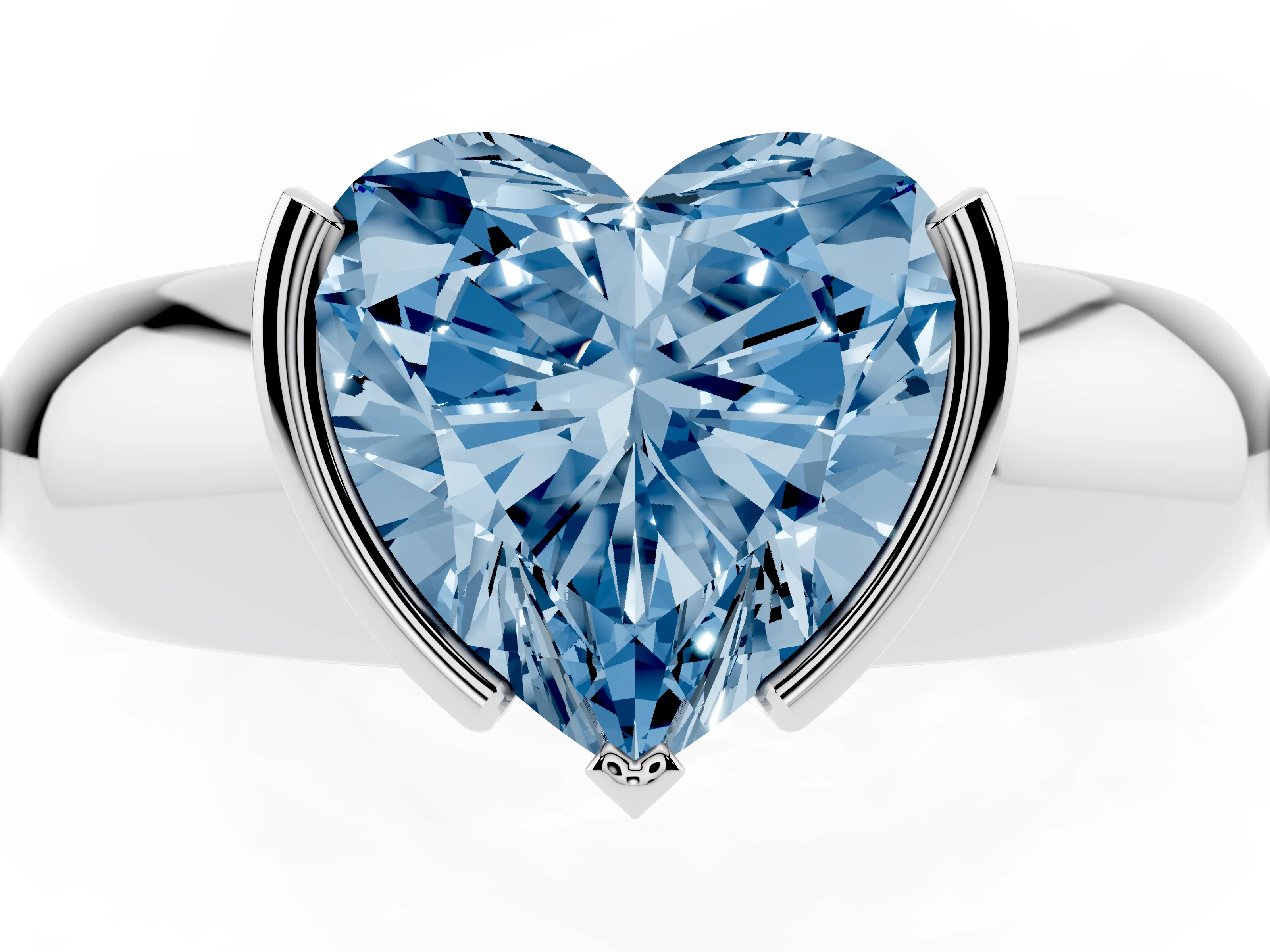 Fancy Blue Heart Cut Diamond Solitaire Tension Set Ring Set in Platinum with Wide Band