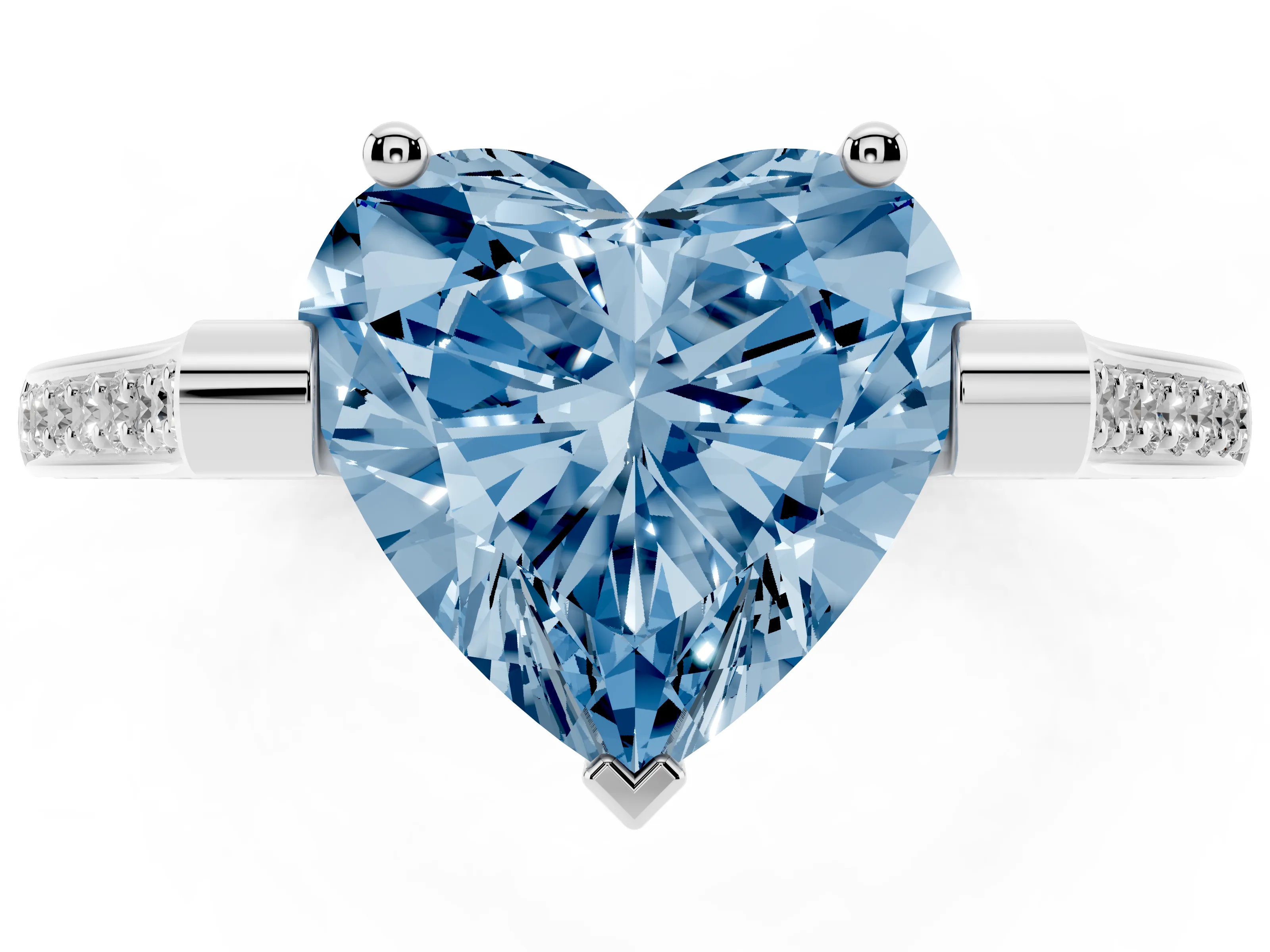 Fancy Blue Heart Cut Diamond Solitaire Ring Set in White gold with Channel Set Band and Bezel Prong Setting