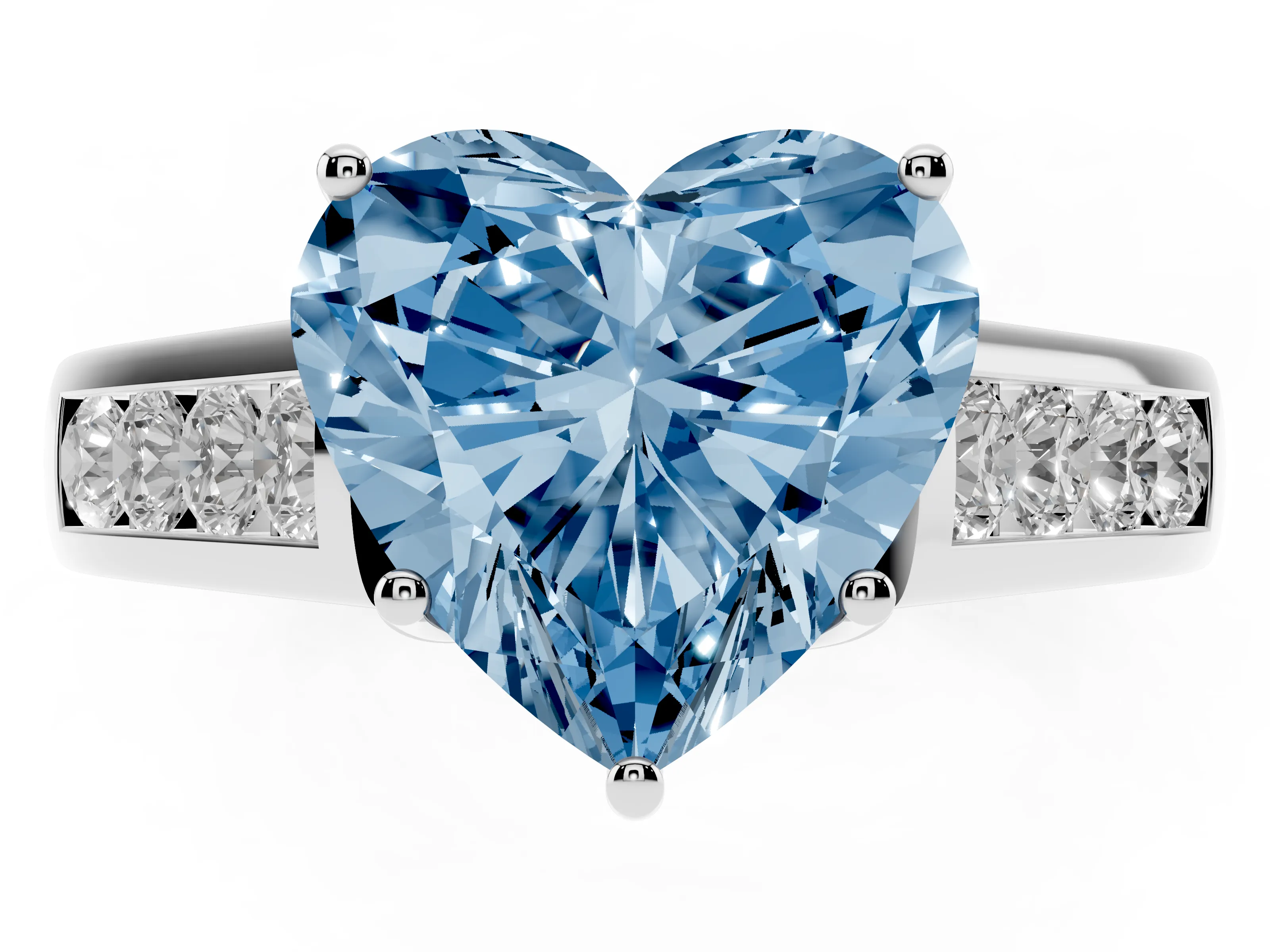 Fancy Blue Heart Cut Diamond Solitaire Channel-Set Engagement Ring Set in Silver with Prong Setting