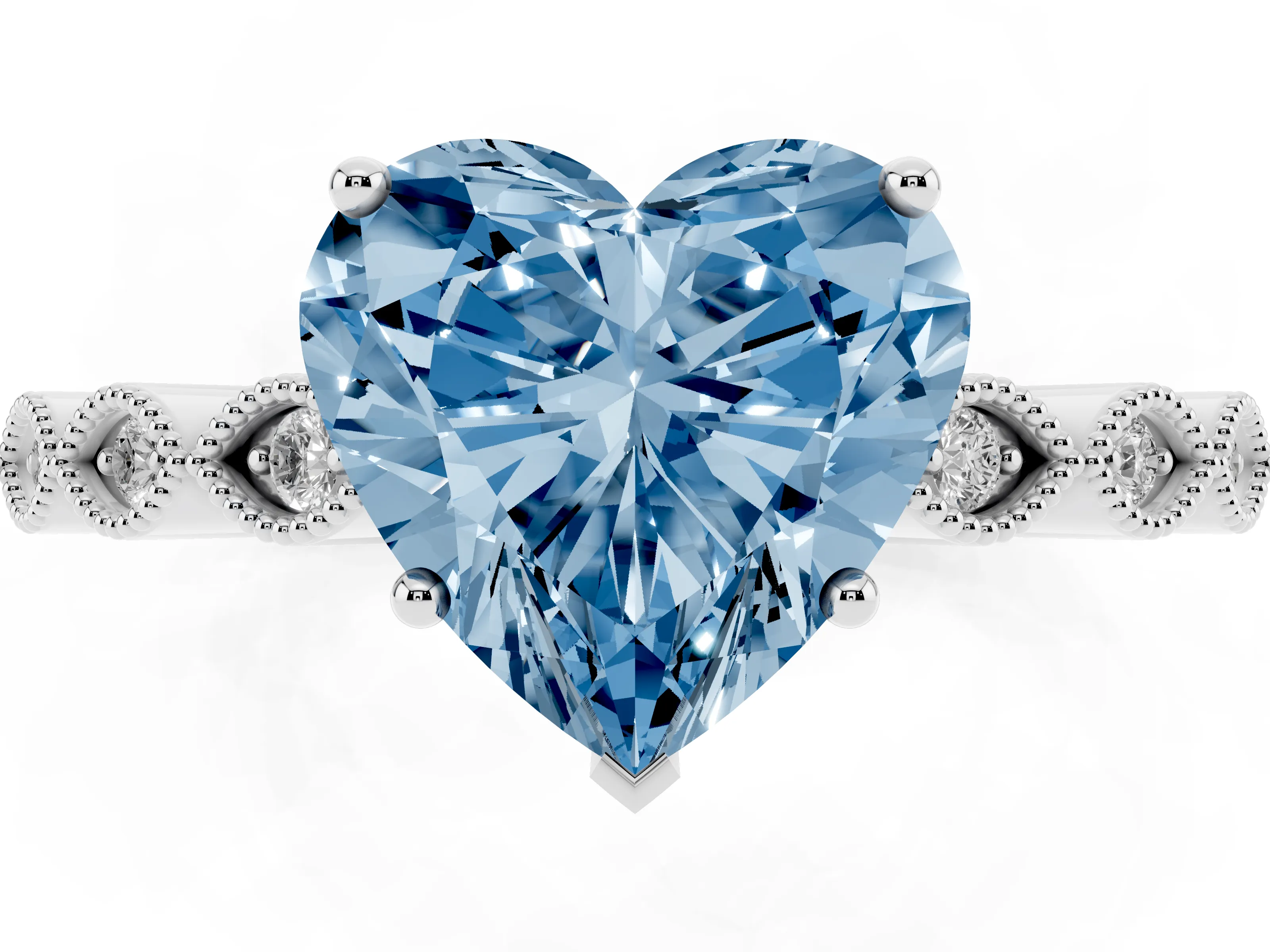 Fancy Blue Heart Cut Diamond Solitaire Ring Set in Platinum with Infinity Twist Pavé Band