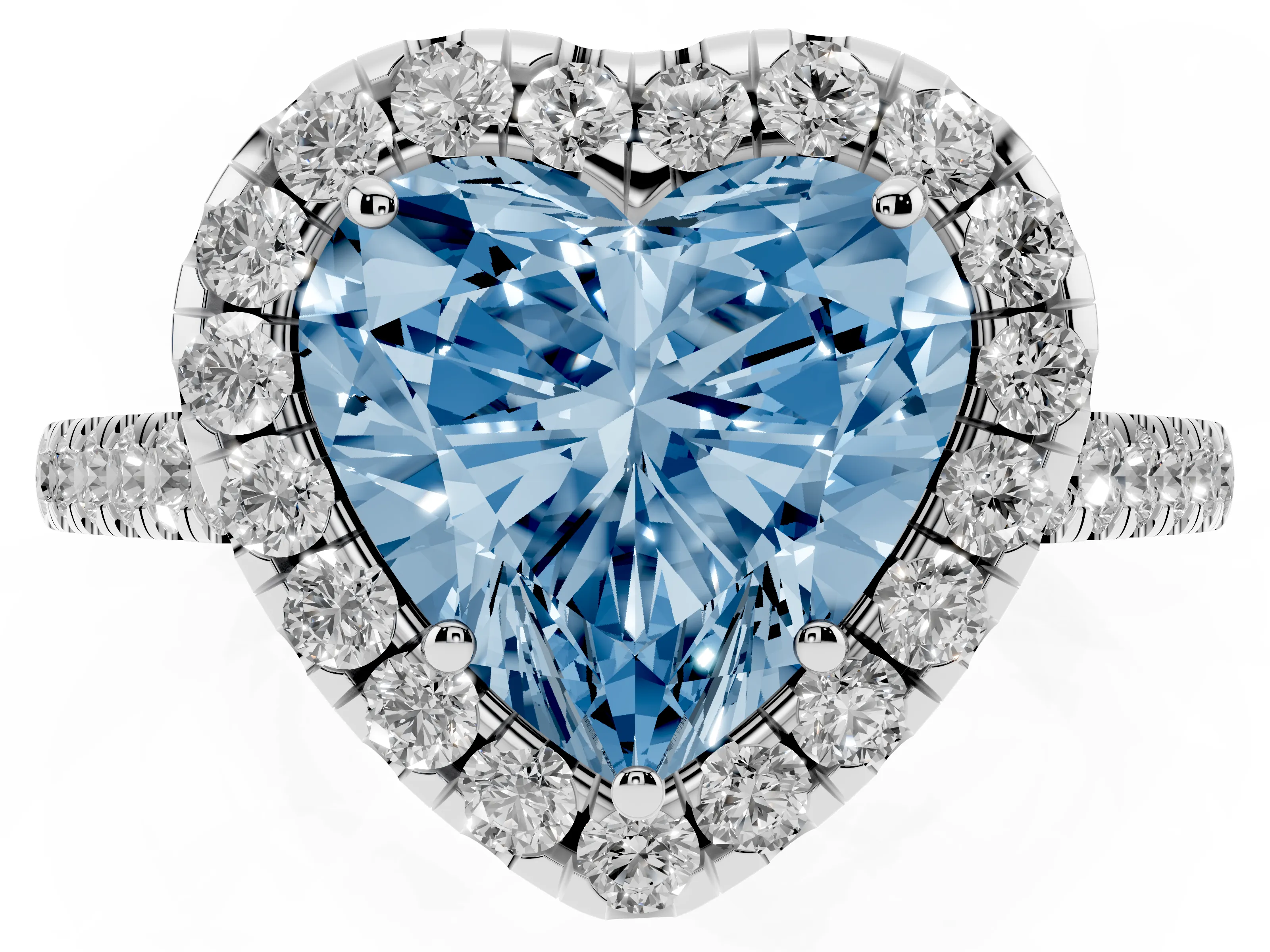 Fancy Blue Heart Cut Diamond Halo Pavé Engagement Ring Set in Platinum with Prong Setting