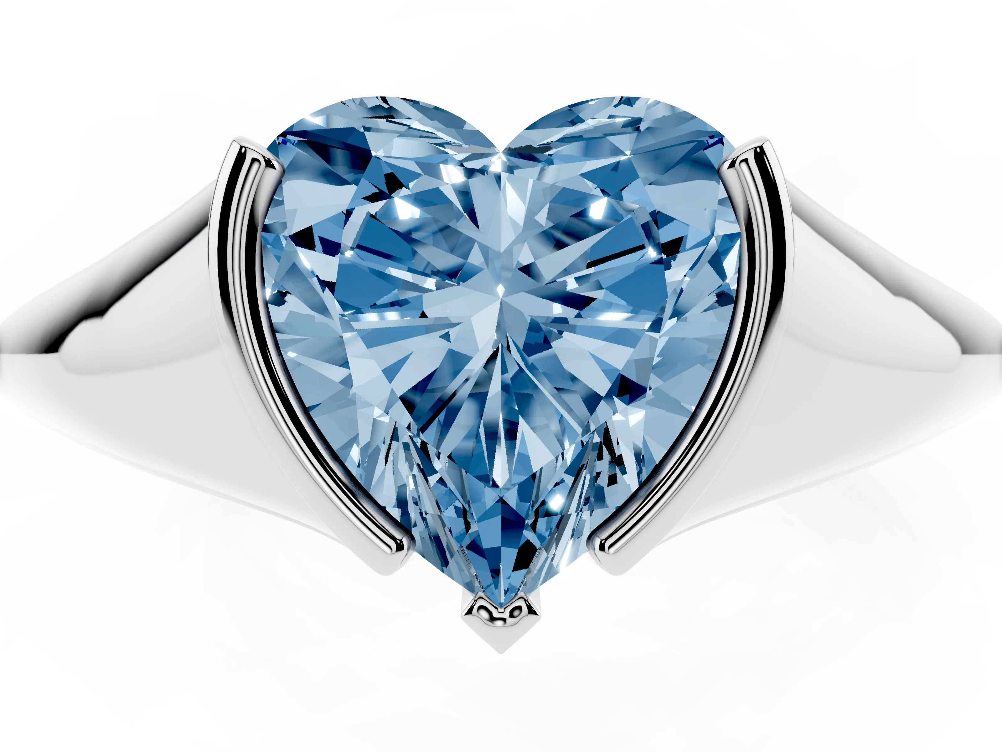 Fancy Blue Heart Cut Diamond Solitaire Tension Set Ring Set in Silver