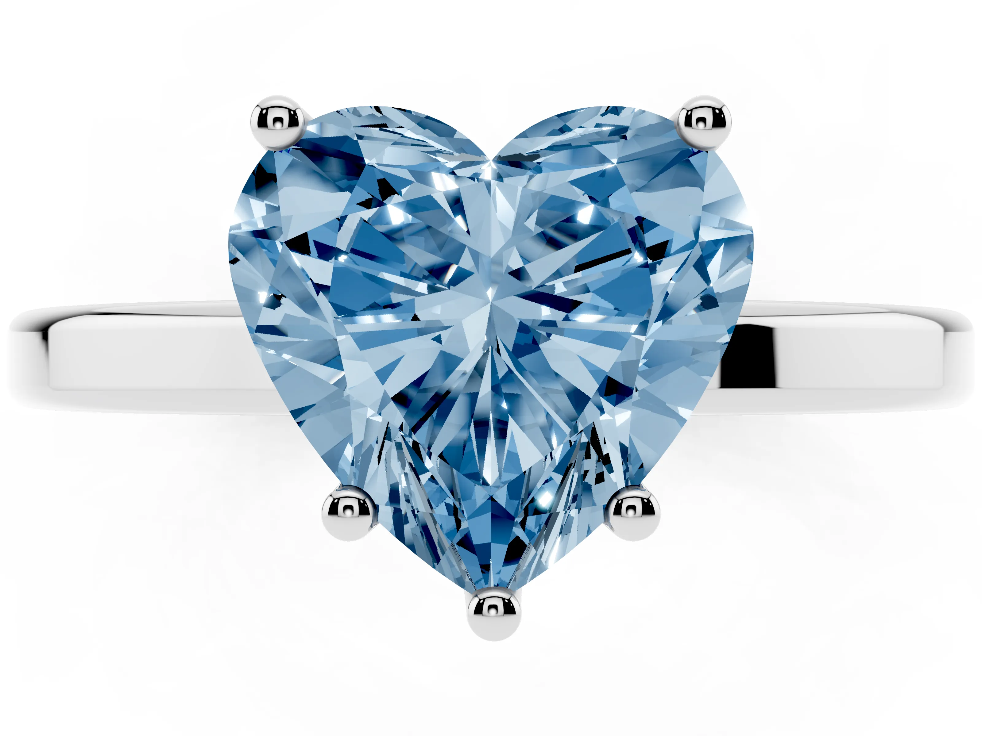 Fancy Blue Heart Cut Diamond Solitaire Engagement Ring Set in Platinum with Prong Setting on a Plain Band