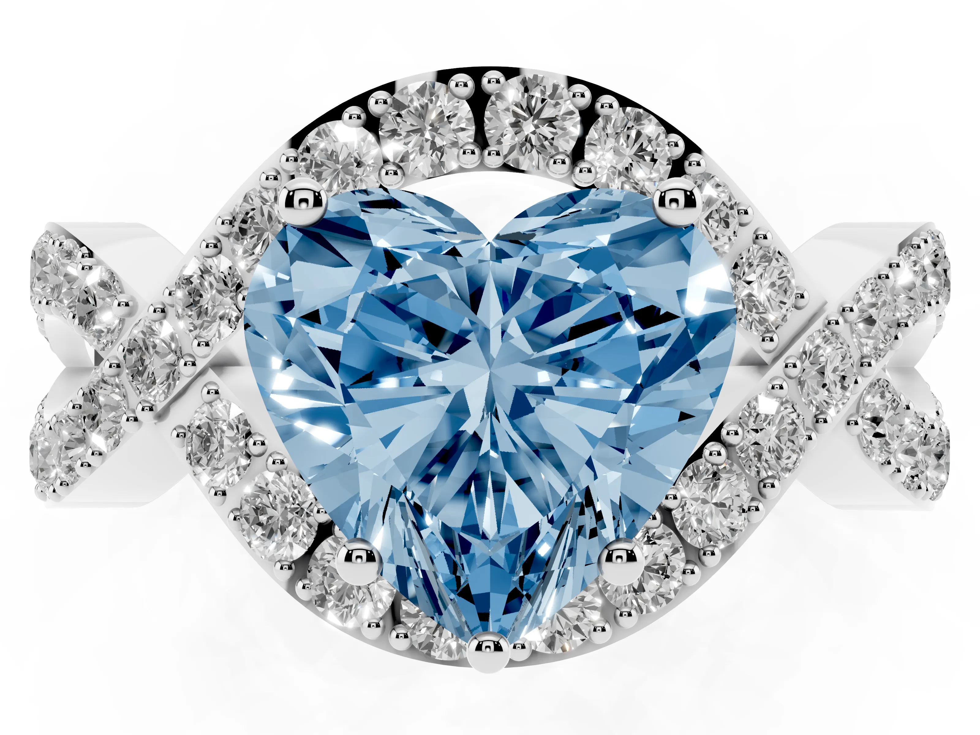 Fancy Blue Heart Cut Diamond Solitaire Twist Band Pavé Engagement Ring Set in Platinum