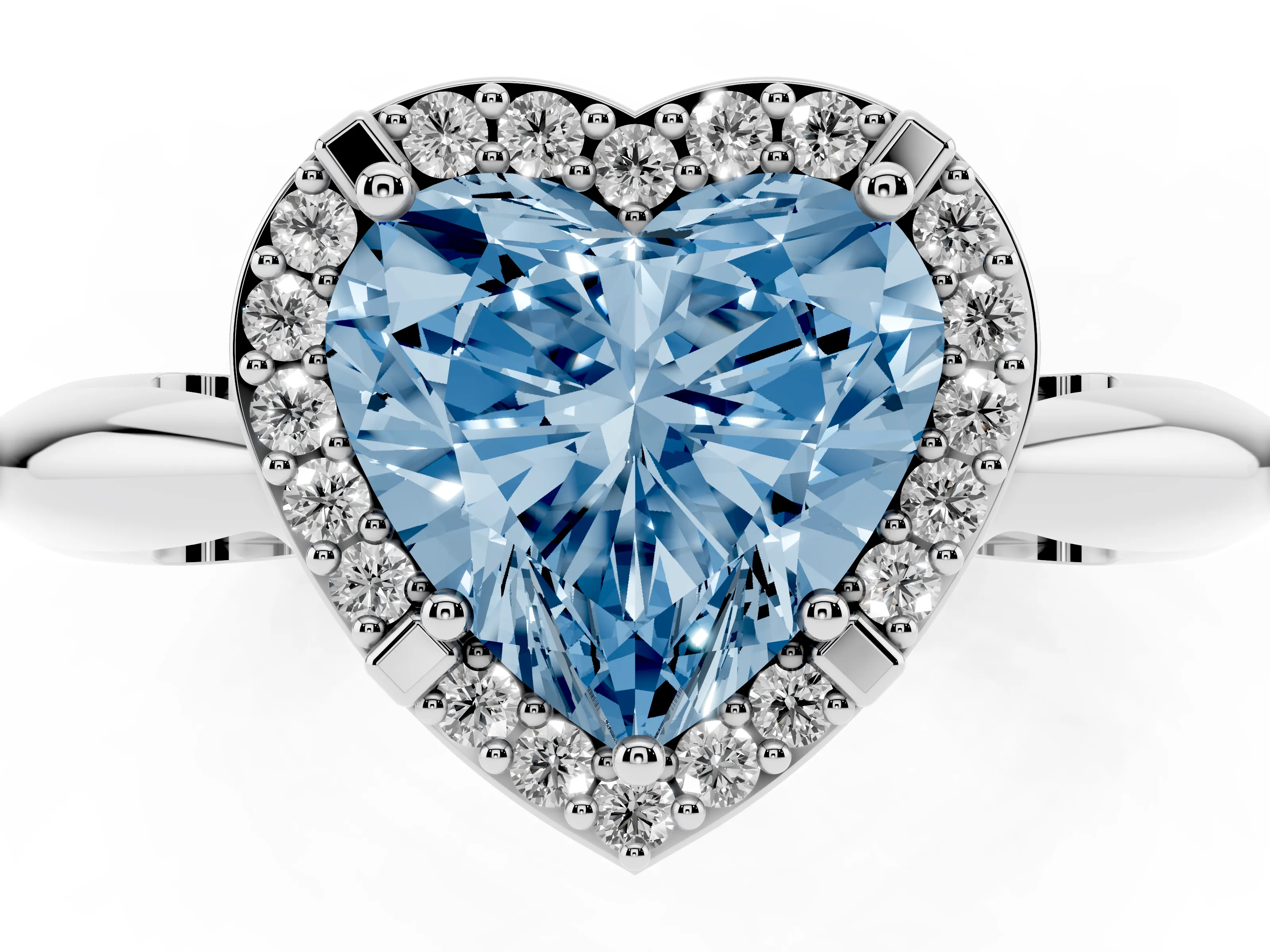 Fancy Blue Heart Cut Diamond Halo Engagement Ring Set in Platinum with Plain Split Shank and Prong Setting