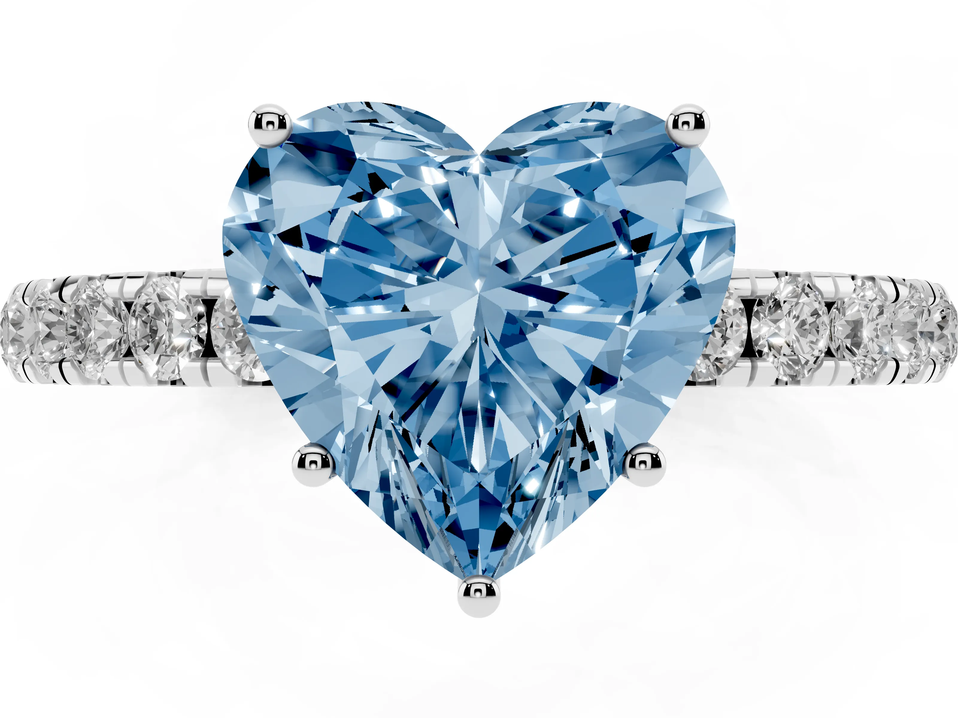 Fancy Blue Heart Cut Diamond Pavé Solitaire Engagement Ring Set in Platinum with Prong Setting