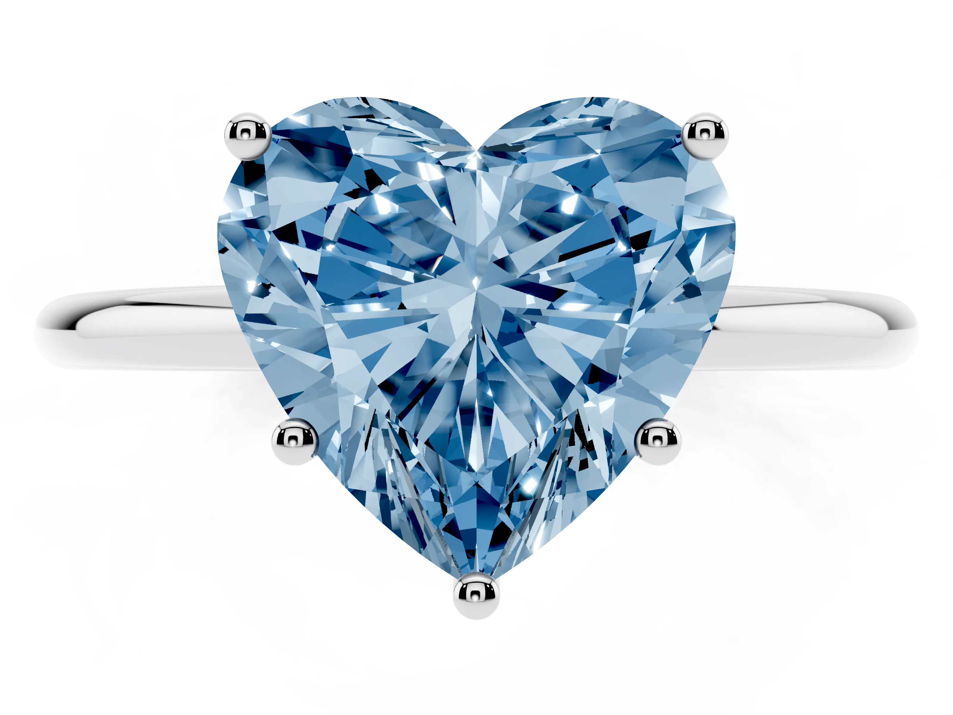 Fancy Blue Heart Cut Diamond Solitaire Engagement Ring Set in Platinum with Thin Band and Prong Setting