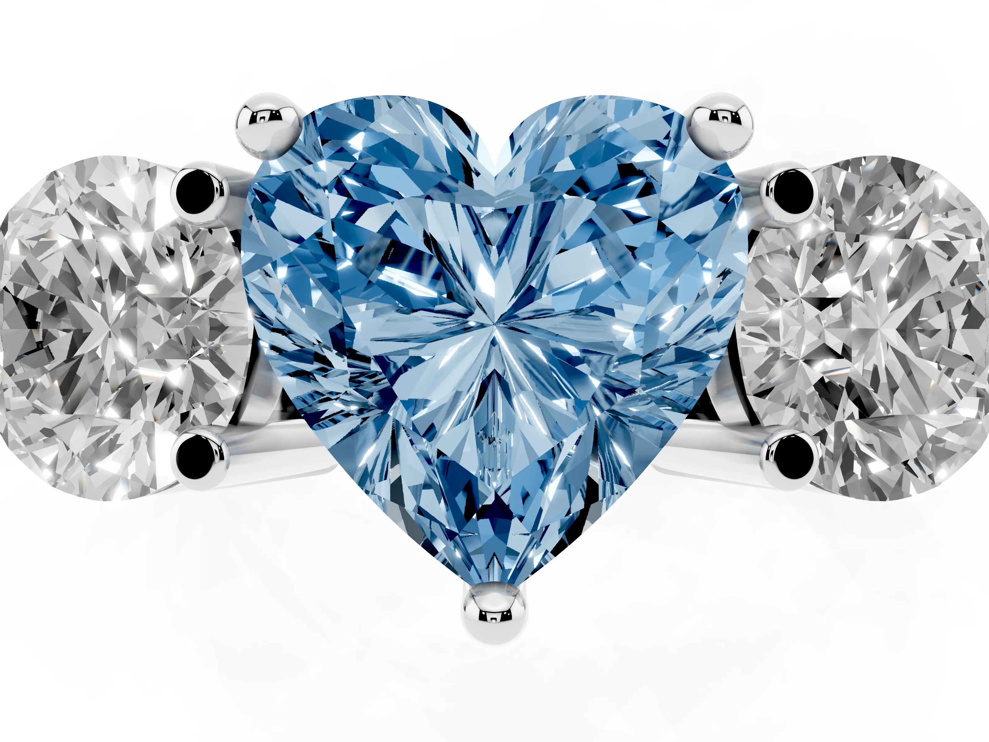 Fancy Blue Heart Cut Diamond Three-Stone Ring Set in Silver with Prong Setting and Classic Band
