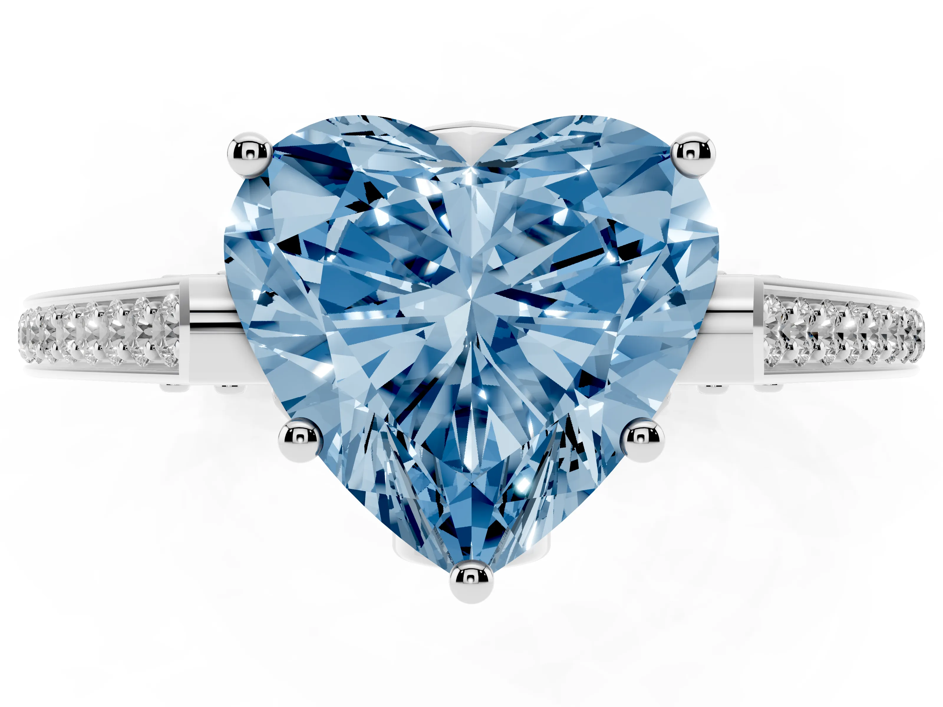 Fancy Blue Heart Cut Diamond Cathedral Pavé Engagement Ring Set in Platinum with Prong Setting