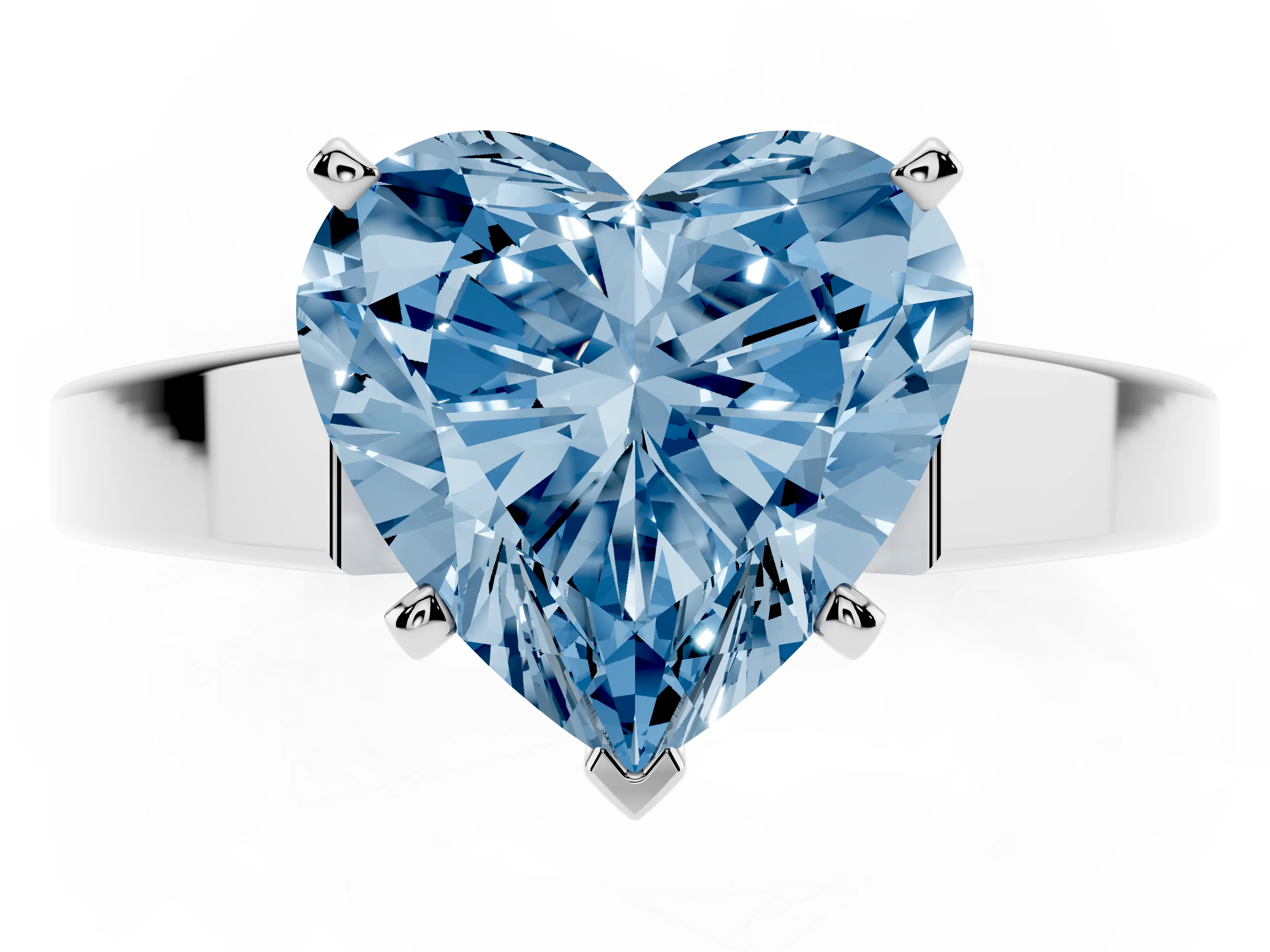 Fancy Blue Heart Cut Diamond Solitaire Engagement Ring Set in White gold with Prong Setting and Tapered Band