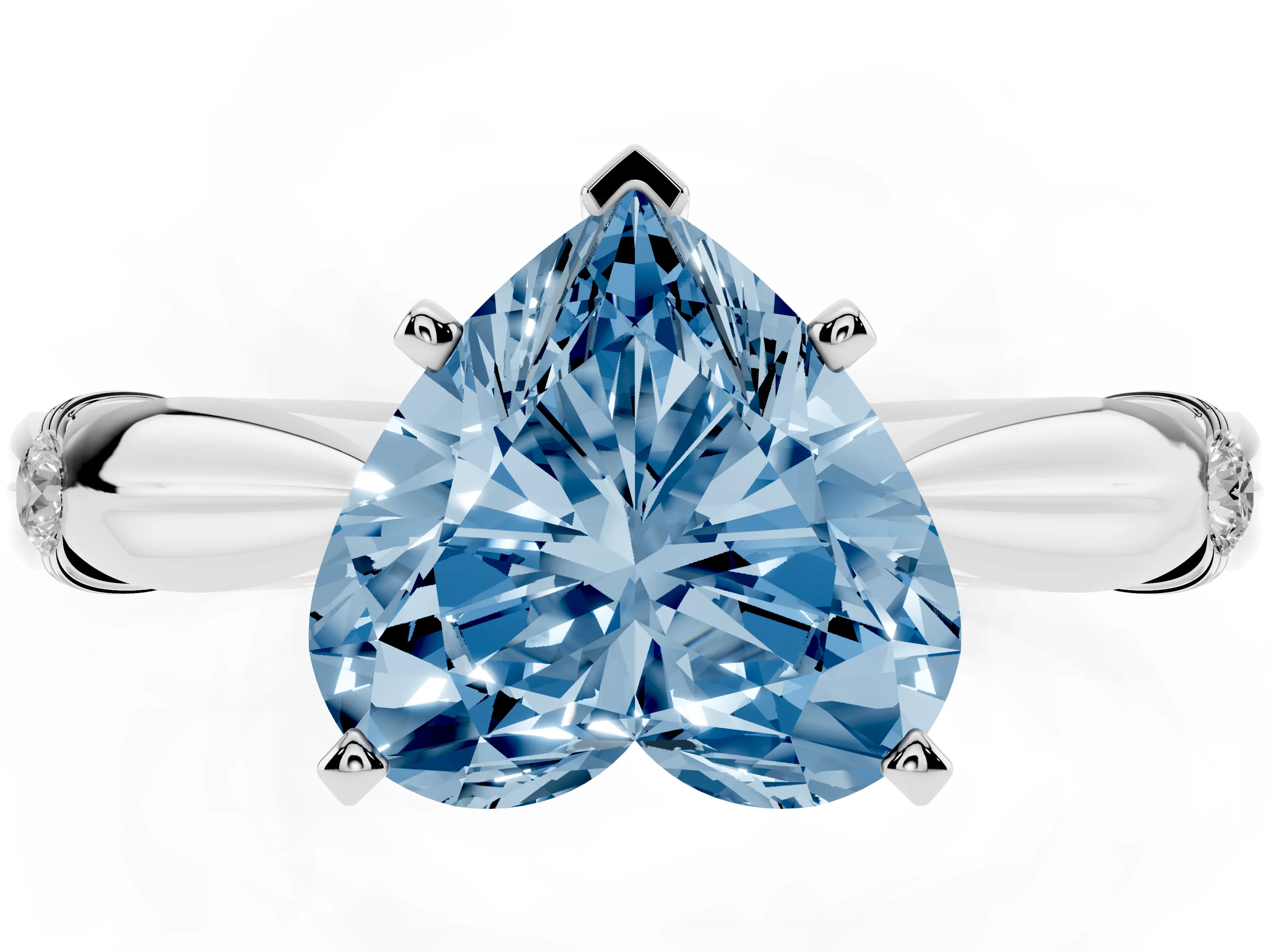 Fancy Blue Heart Cut Diamond Solitaire Twisted Band Ring Set in Silver with Accent Stones and Prong Setting