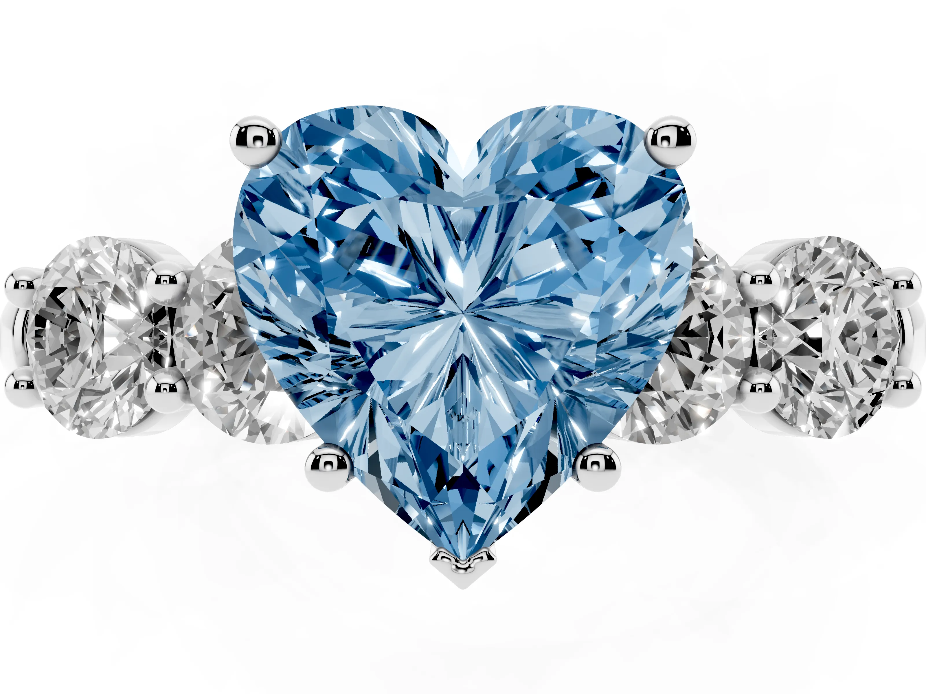 Fancy Blue Heart Cut Diamond Five-Stone Prong Set Ring Set in Platinum with Classic Band