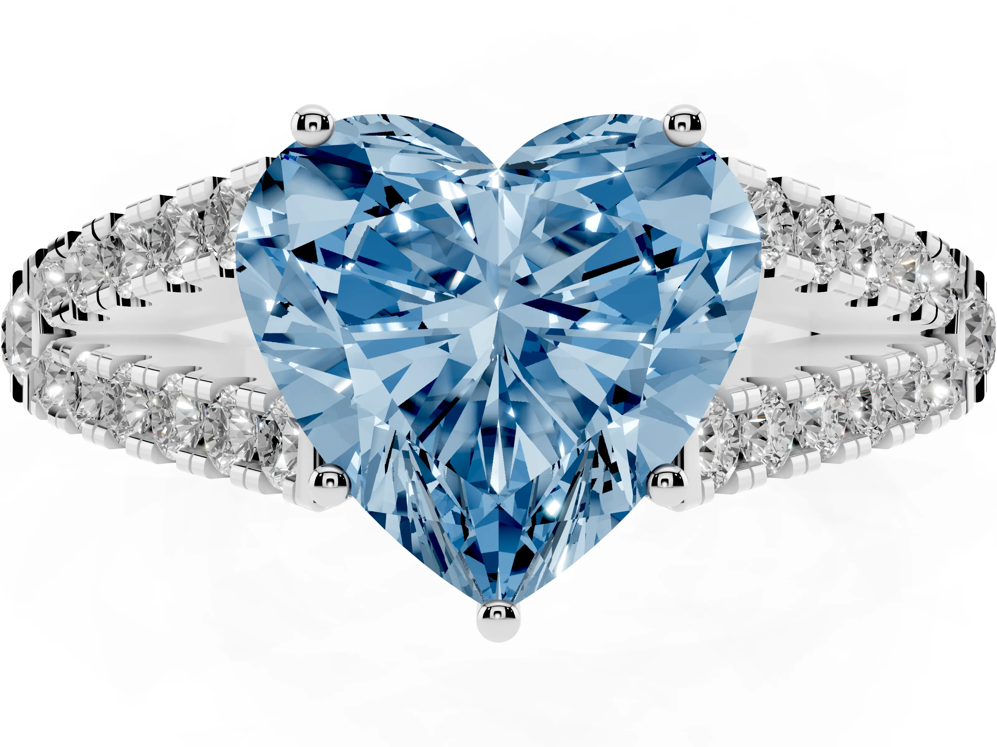 Fancy Blue Heart Cut Diamond Split Shank Pavé Engagement Ring Set in Platinum with Prong-Held Center Stone