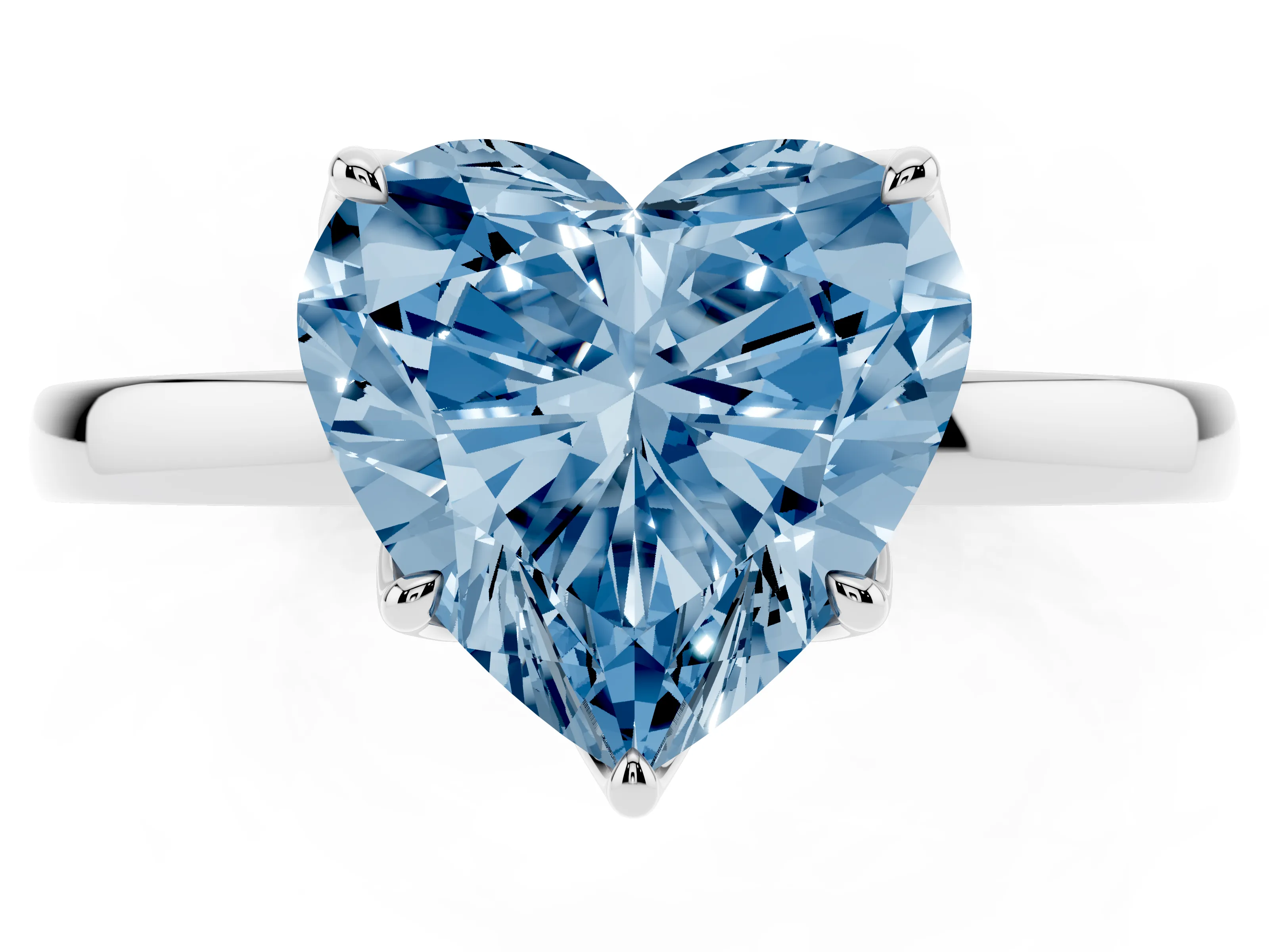 Fancy Blue Heart Cut Diamond Solitaire Ring Set in White gold with Prong Setting and Thin Polished Band