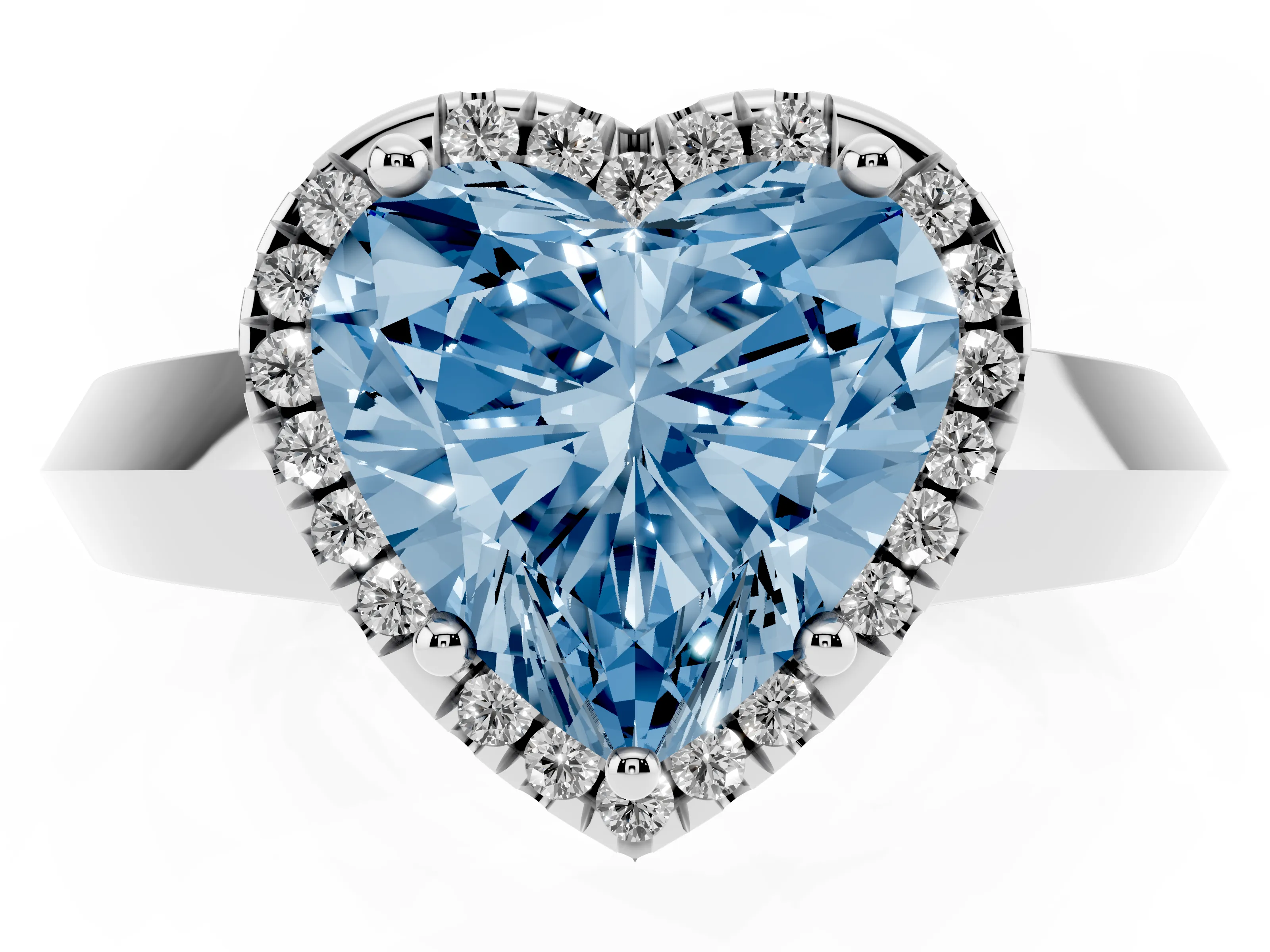 Fancy Blue Heart Cut Diamond Halo Ring Set in Platinum with Cathedral Band and Prong Setting