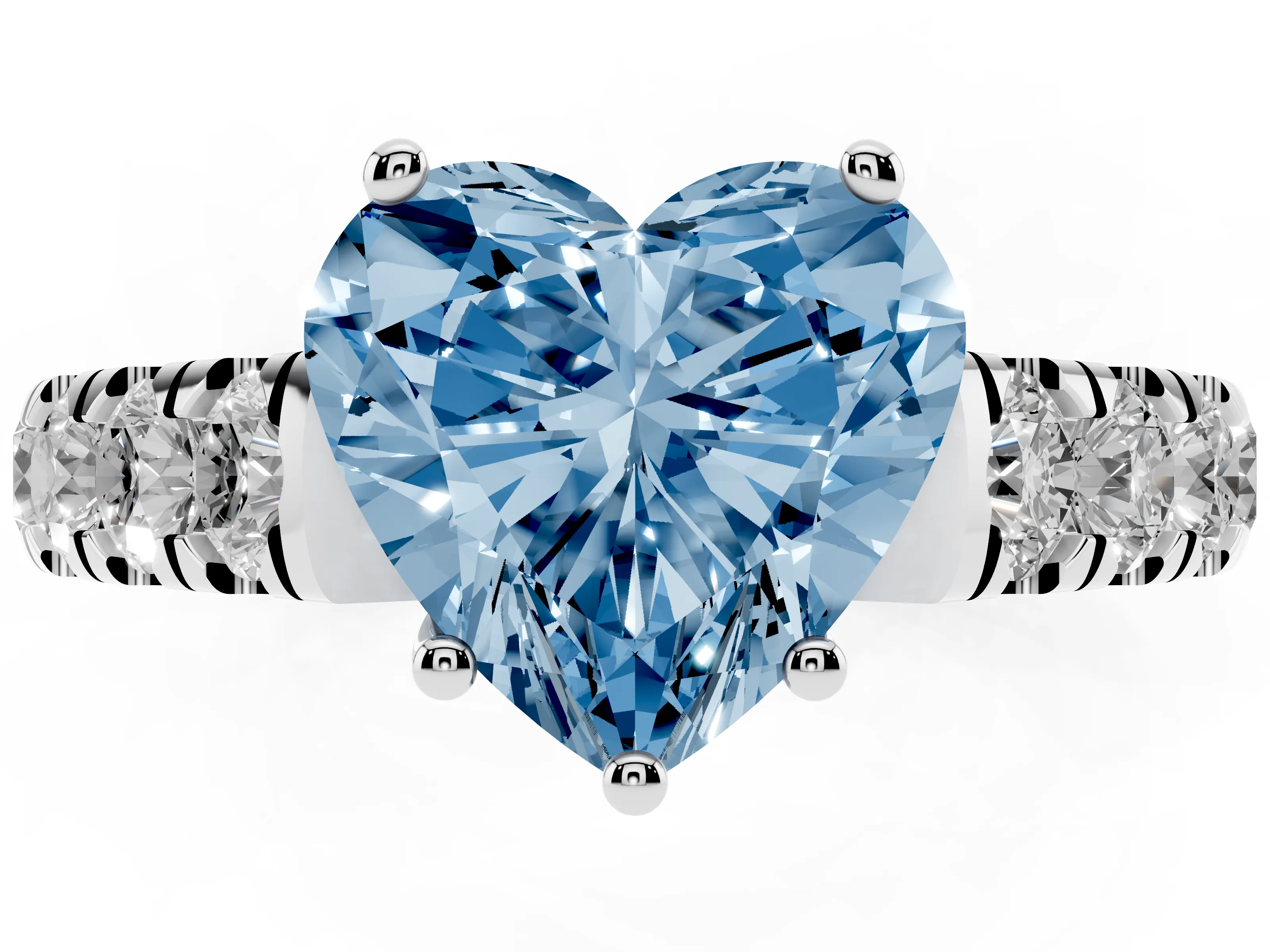 Fancy Blue Heart Cut Diamond Solitaire Ring Set in White gold with Cut-Down Micro Pavé Band and Prong Setting