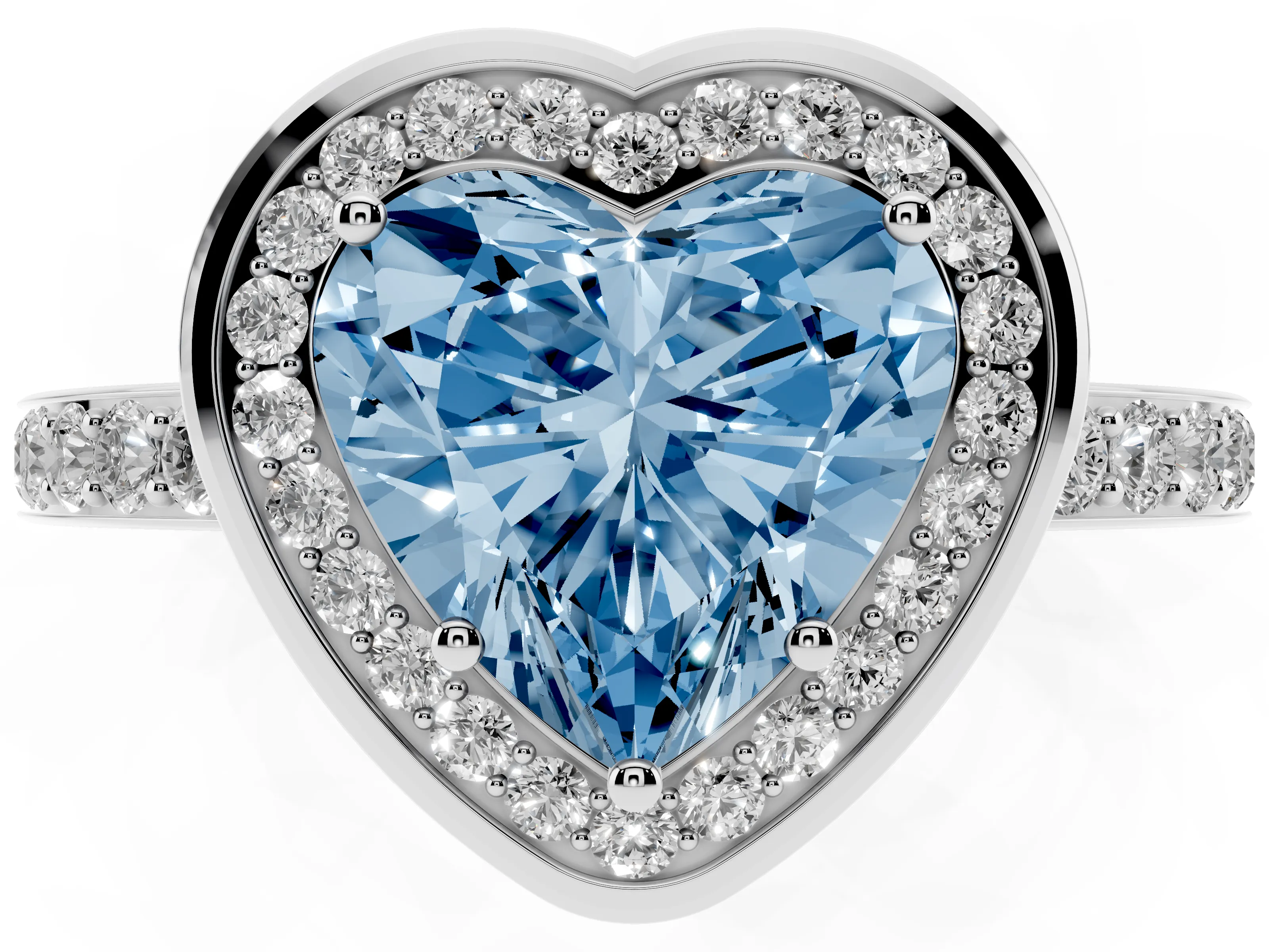 Fancy Blue Heart Cut Diamond Halo Ring Set in Silver with Bezel Frame and Pavé Band