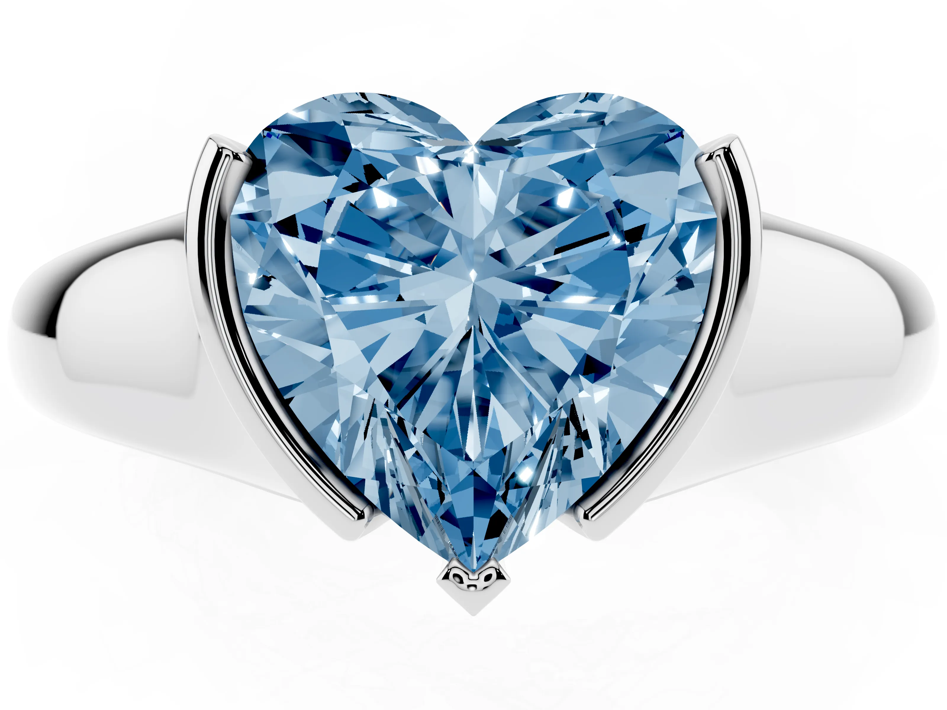 Fancy Blue Heart Cut Diamond Solitaire Tension Set Ring Set in Silver with Split Shank Band