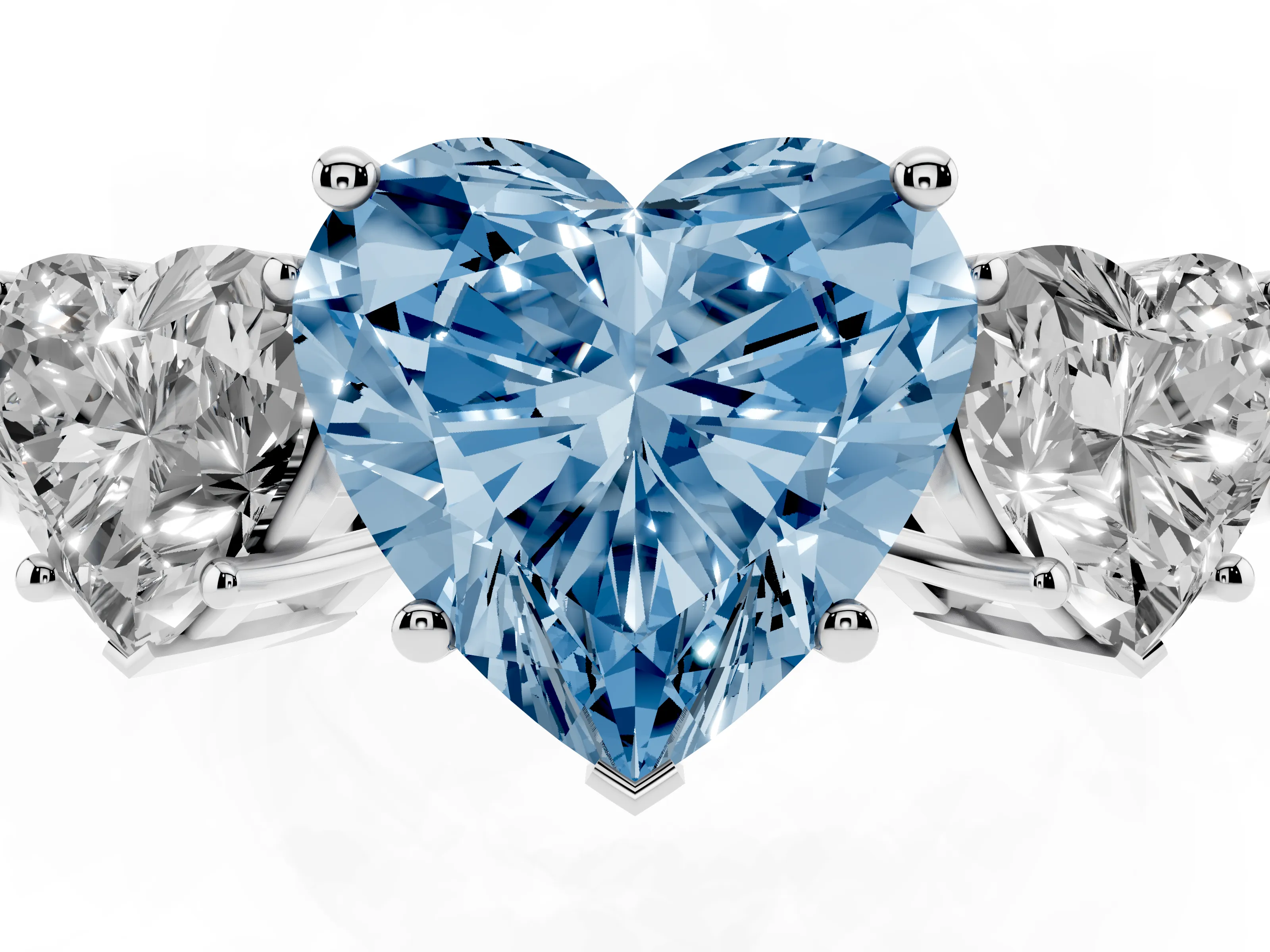 Fancy Blue Heart Cut Diamond Three-Stone Engagement Ring Set in Silver with Flat Band