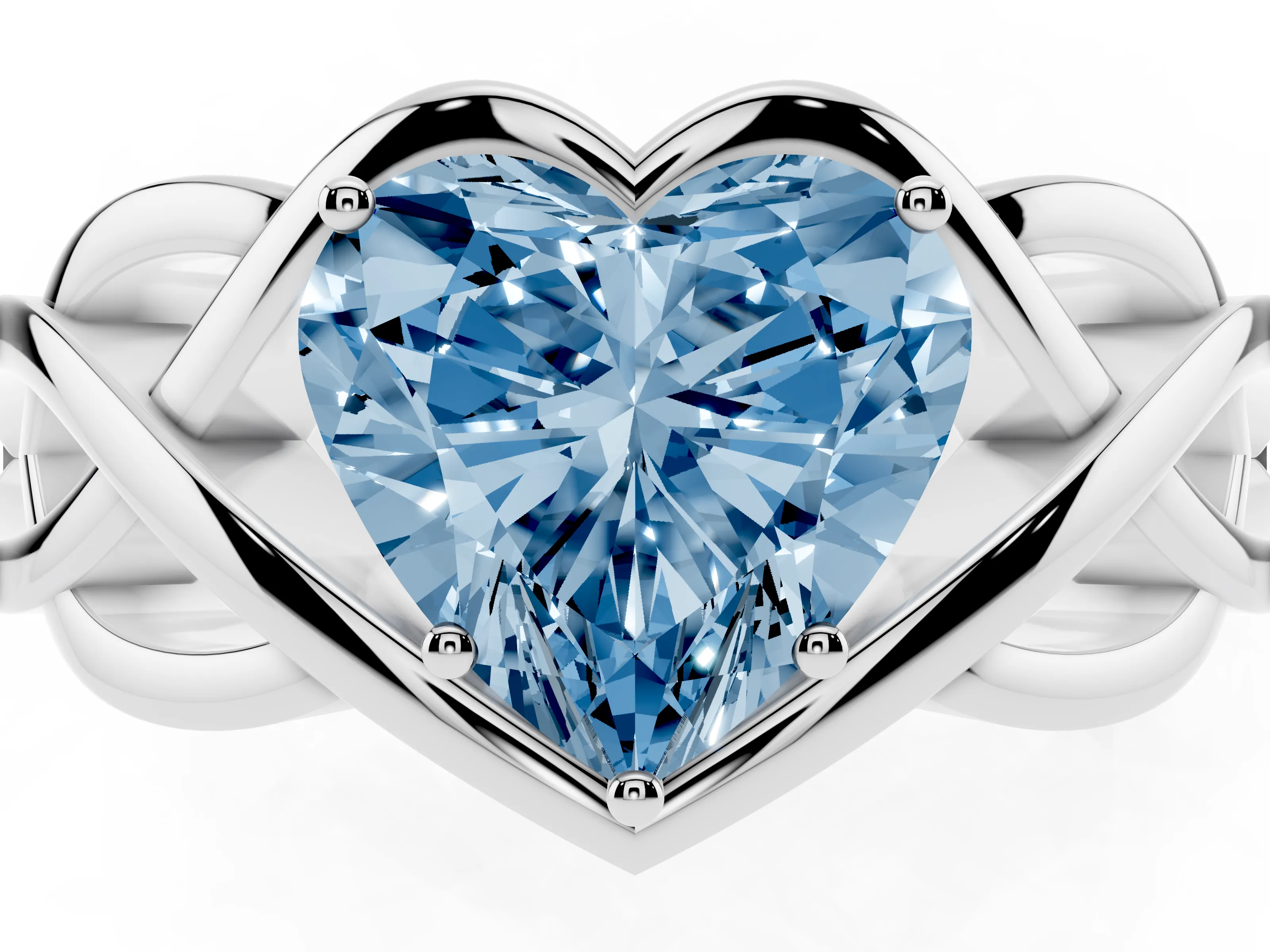 Fancy Blue Heart Cut Diamond Solitaire Ring Set in Silver with Intertwined Band