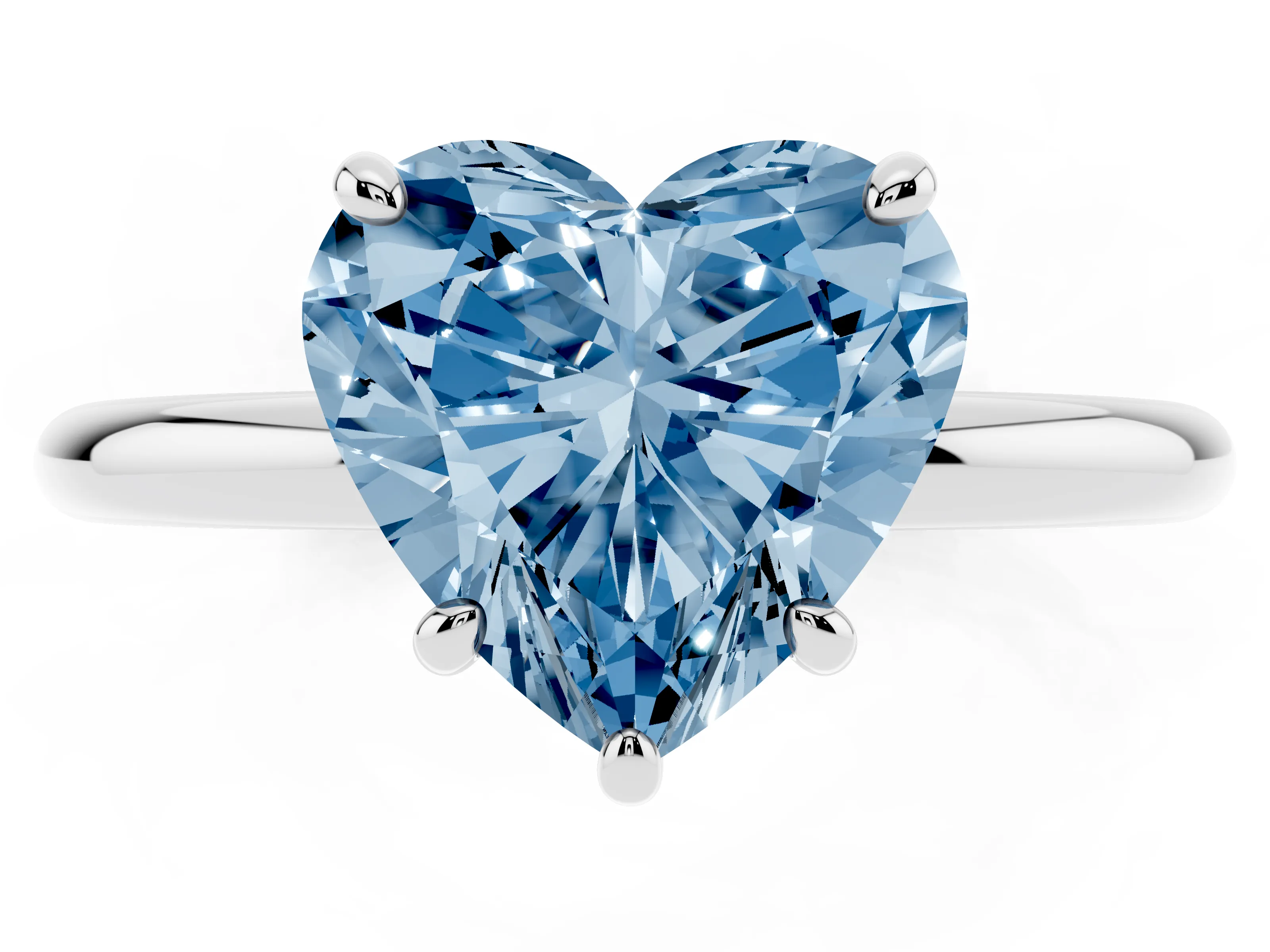 Fancy Blue Heart Cut Diamond Solitaire Ring Set in Platinum with Prong Setting on a Polished Plain Band