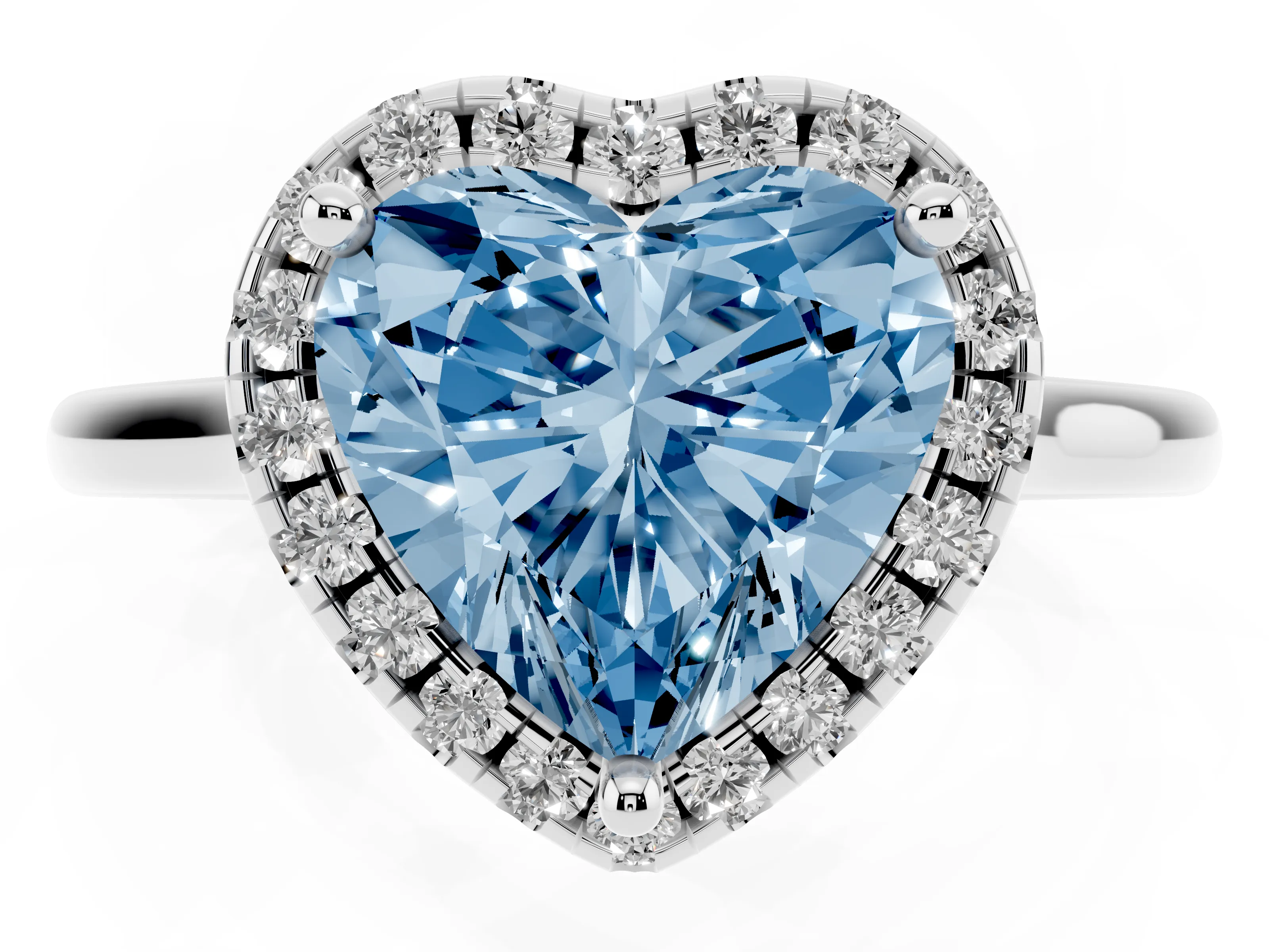 Fancy Blue Heart Cut Diamond Halo Engagement Ring Set in Platinum with Pavé Band and Rising Shoulders