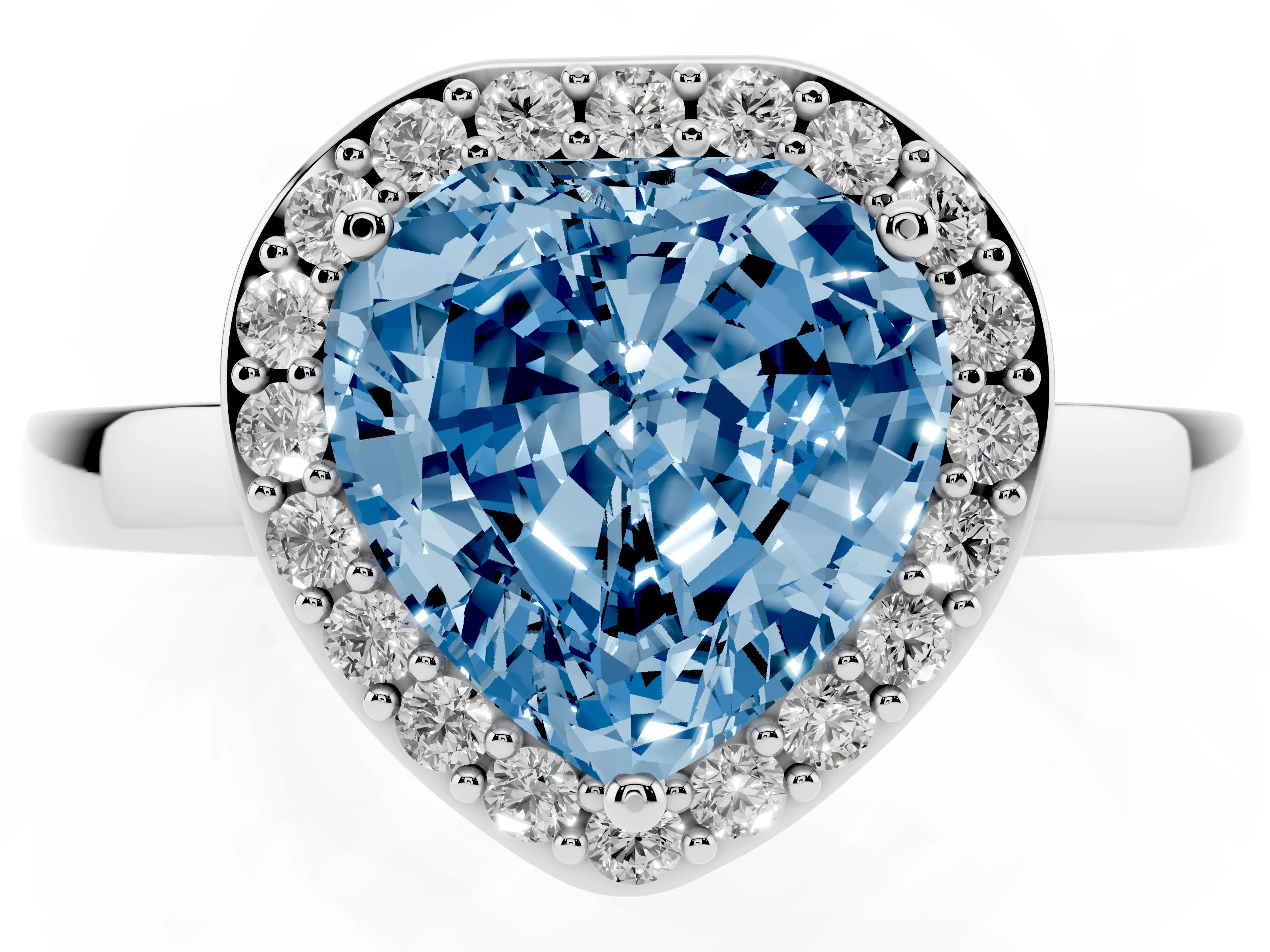 Fancy Blue Heart Cut Diamond Halo Ring Set in Silver with Solitaire Band and Prong Setting