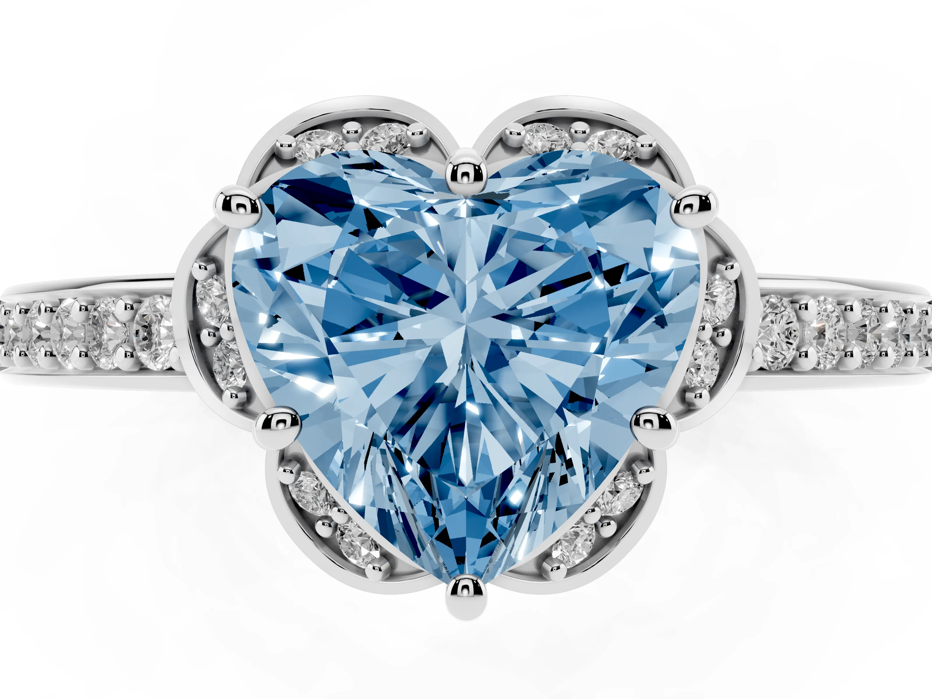 Fancy Blue Heart Cut Diamond Halo Ring Set in Platinum with Channel Set Band and Prong Setting