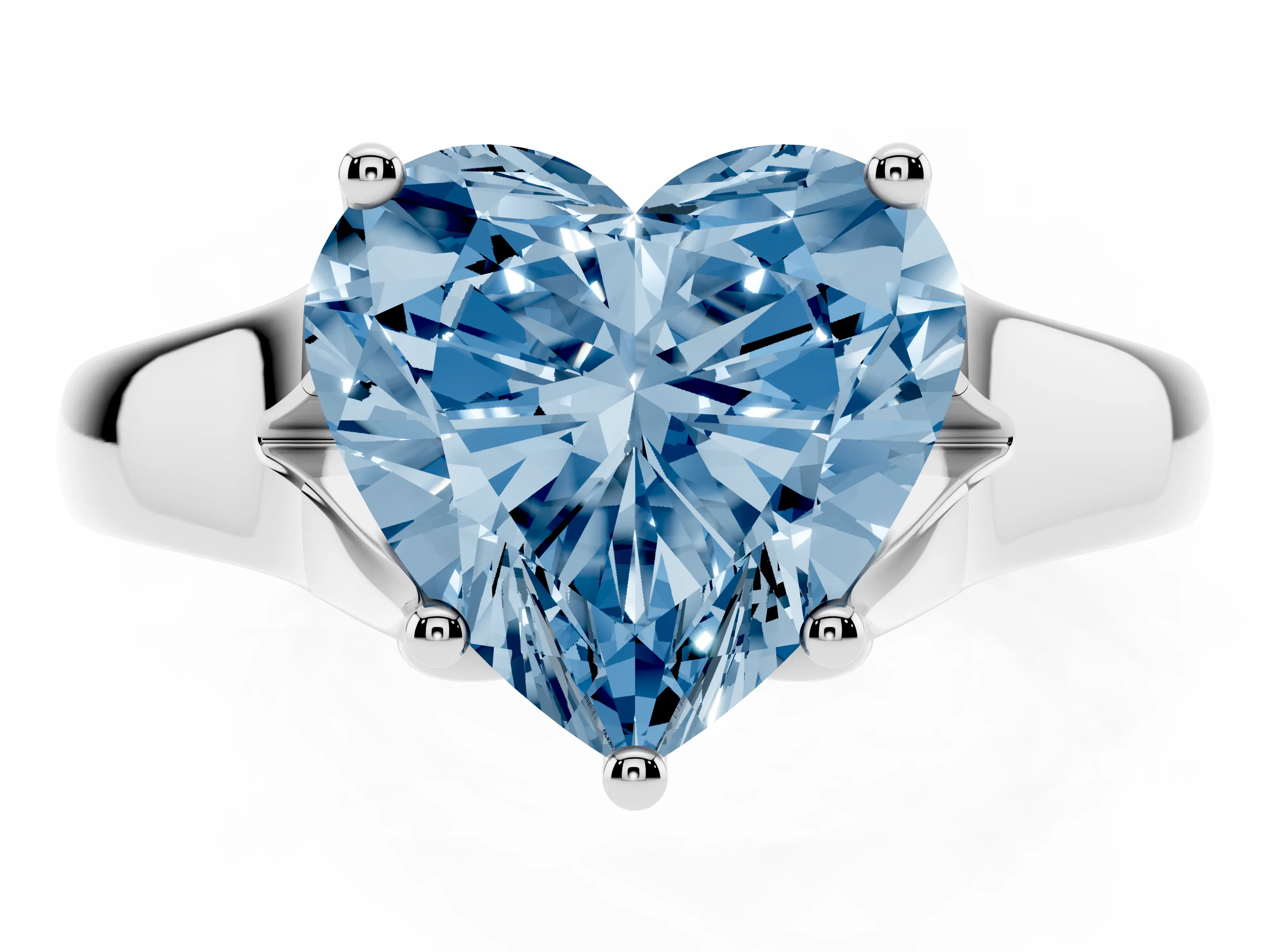 Fancy Blue Heart Cut Diamond Solitaire Ring Set in White gold with Arched Cathedral Band and Prong Setting